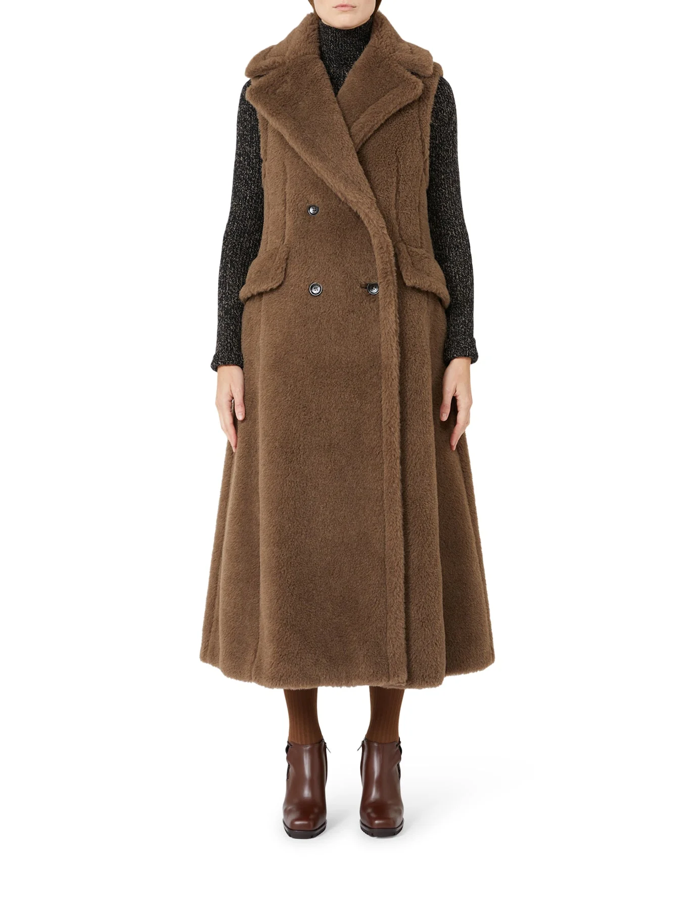 SLEEVELESS COAT IN ALPACA AND WOOL TEDDY - 1