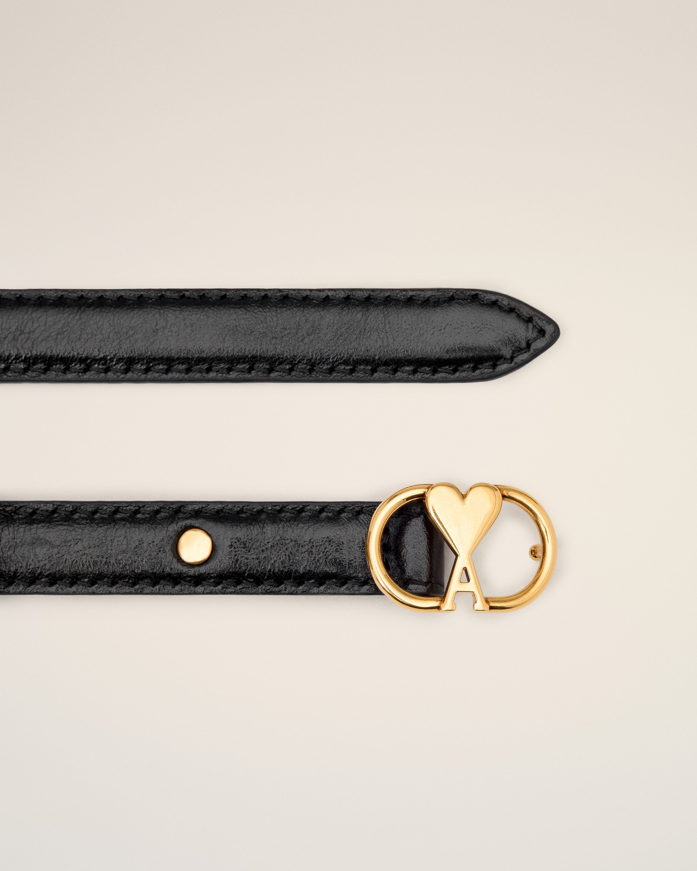 BLACK LEATHER AMI DE COEUR THIN BELT - 2