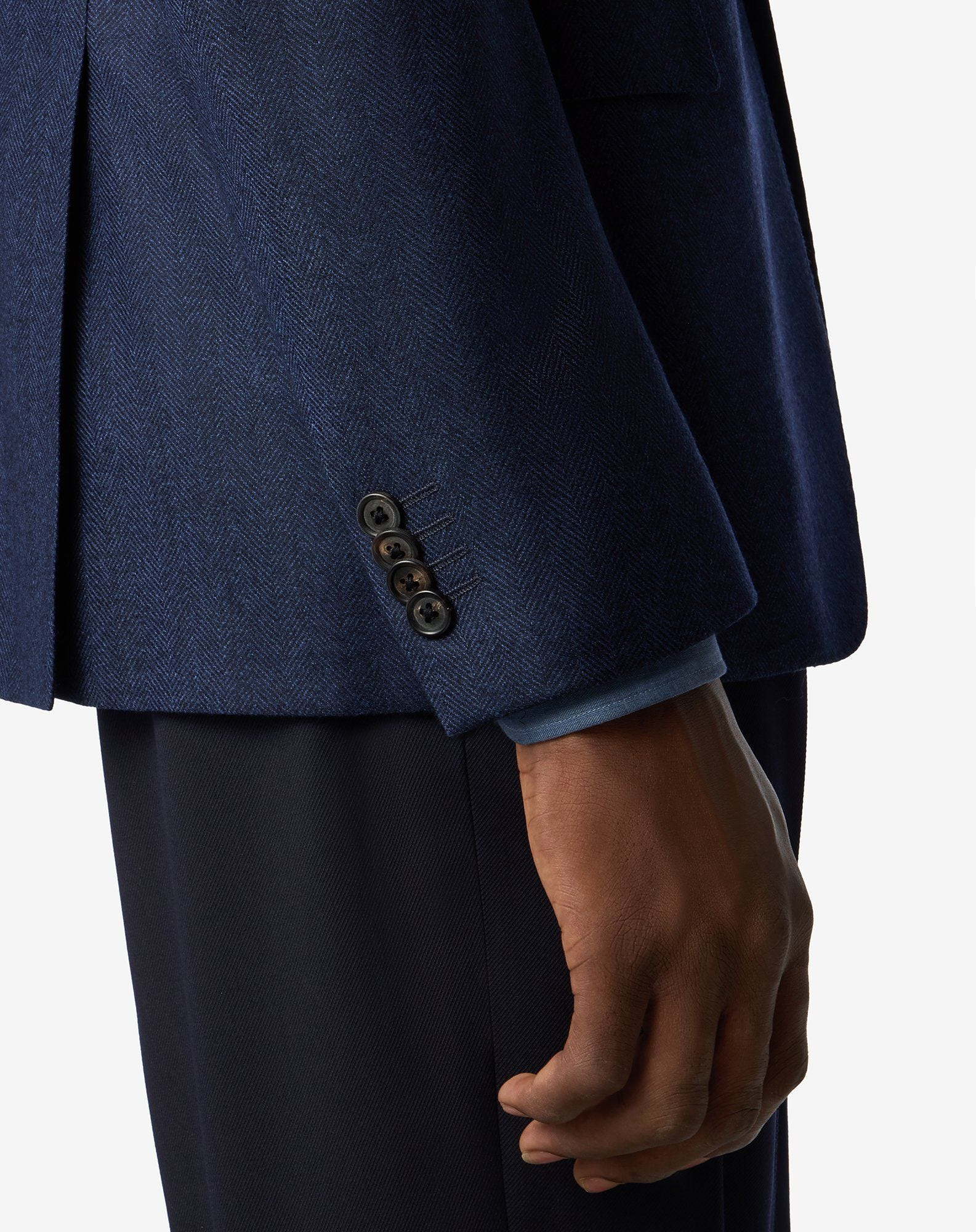 Navy blue herringbone wool jacket - 5