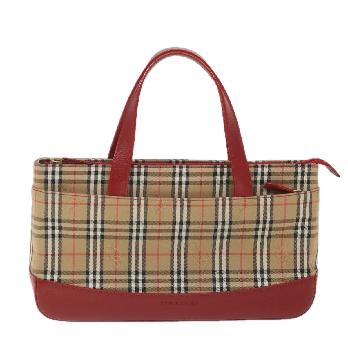 Burberry Nova Check Hand Bag Nylon Canvas Beige Red - 13