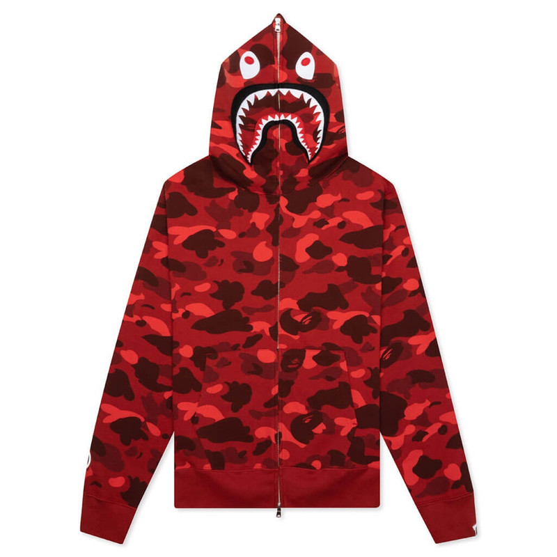 COLOR CAMO SHARK FULL ZIP HOODIE - RED - 1