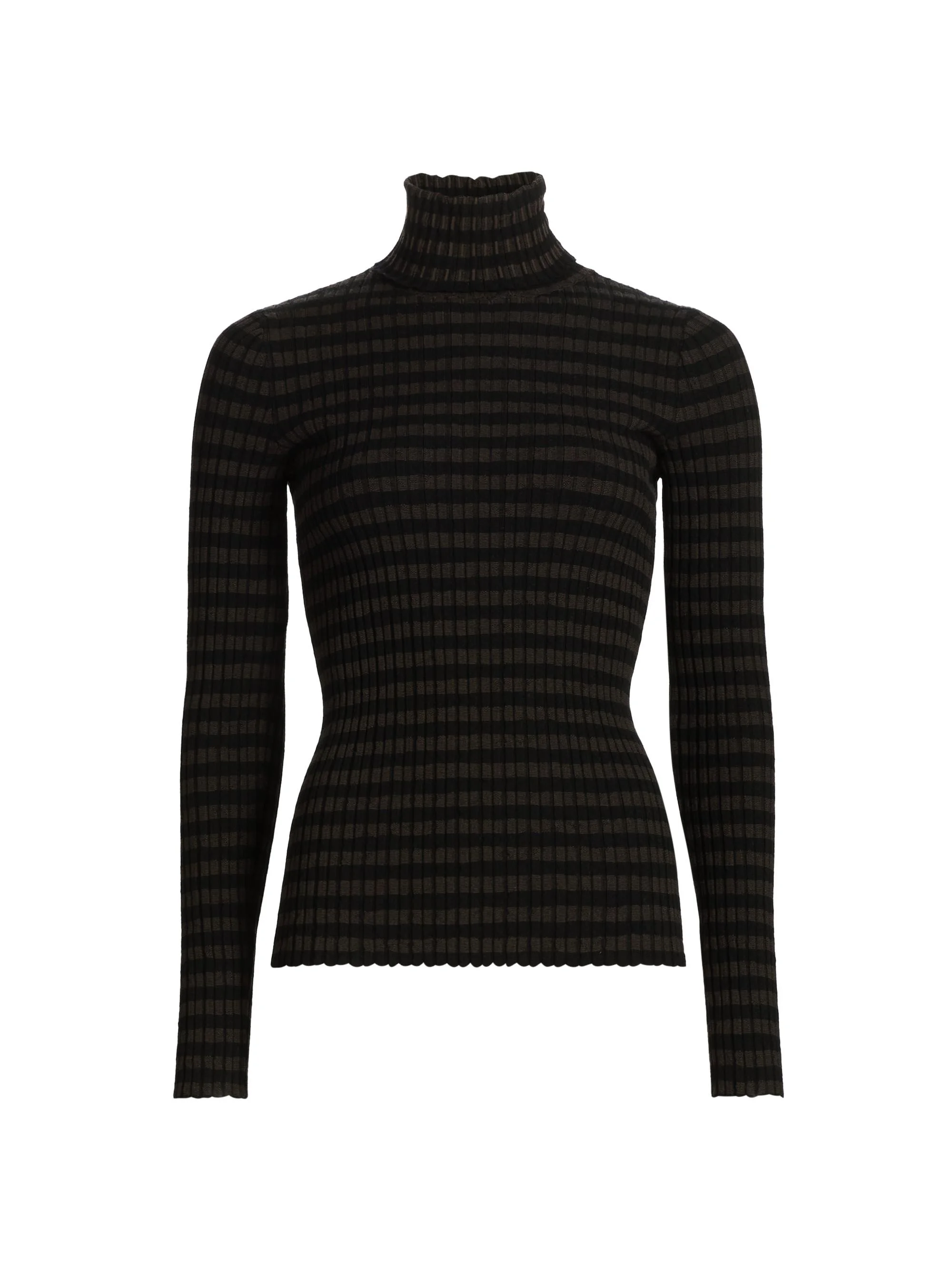 Women's Striped Mock-Turtleneck Sweater - Black Brown - 1
