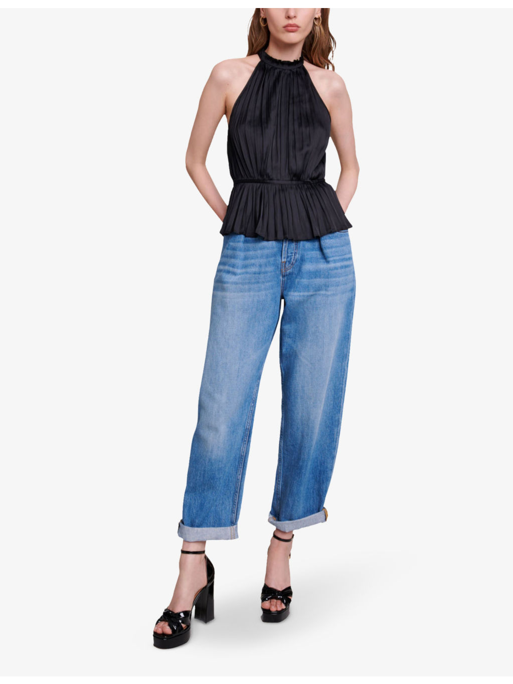 Leville halter-neck pleated satin top - 2