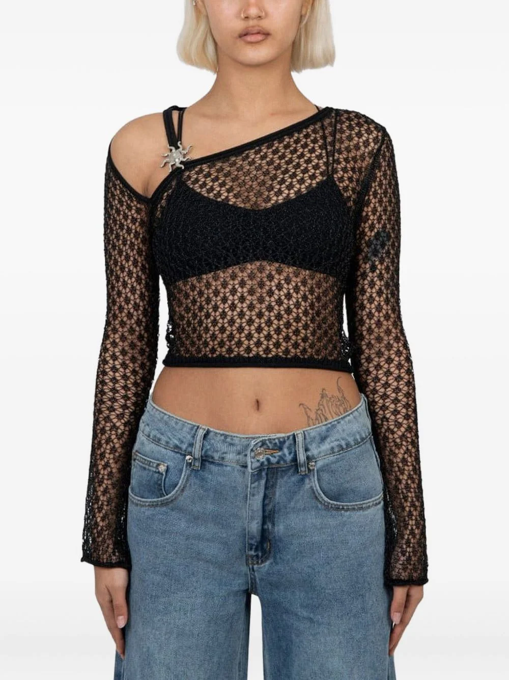 sun-embellished mesh top - 1
