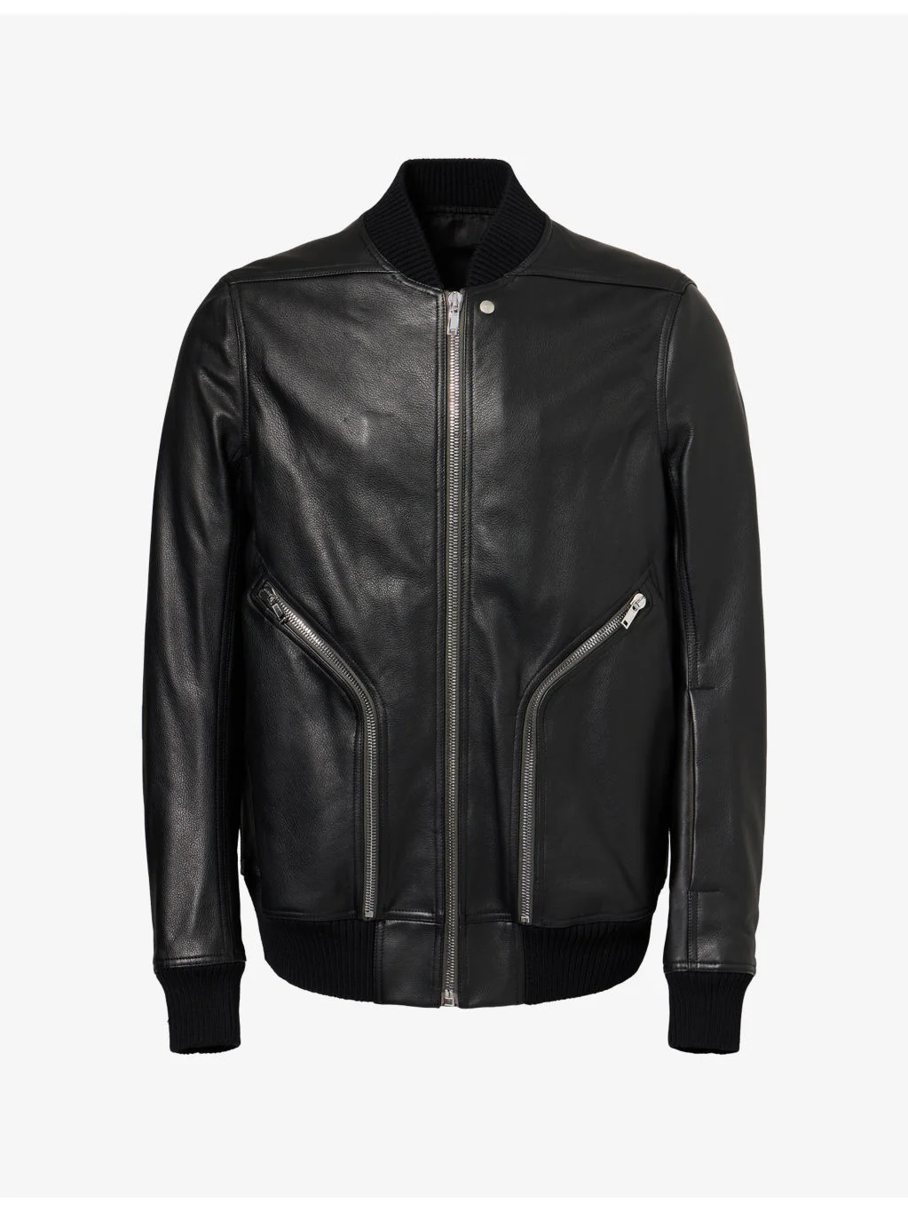 Zip-Pocket Leather Bomber Jacket - 1
