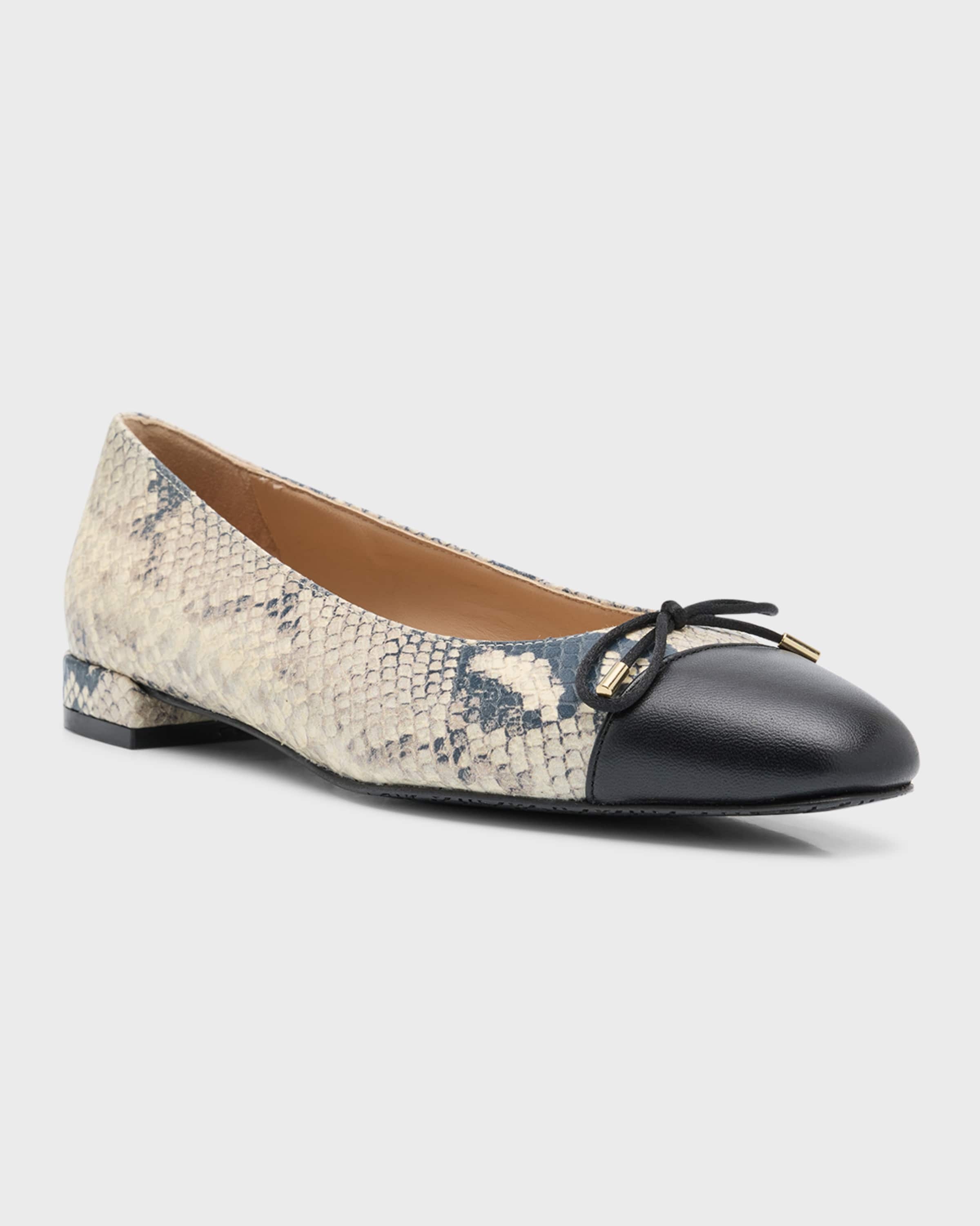 Sleek Snake-Print Bow Ballerina Flats - 3