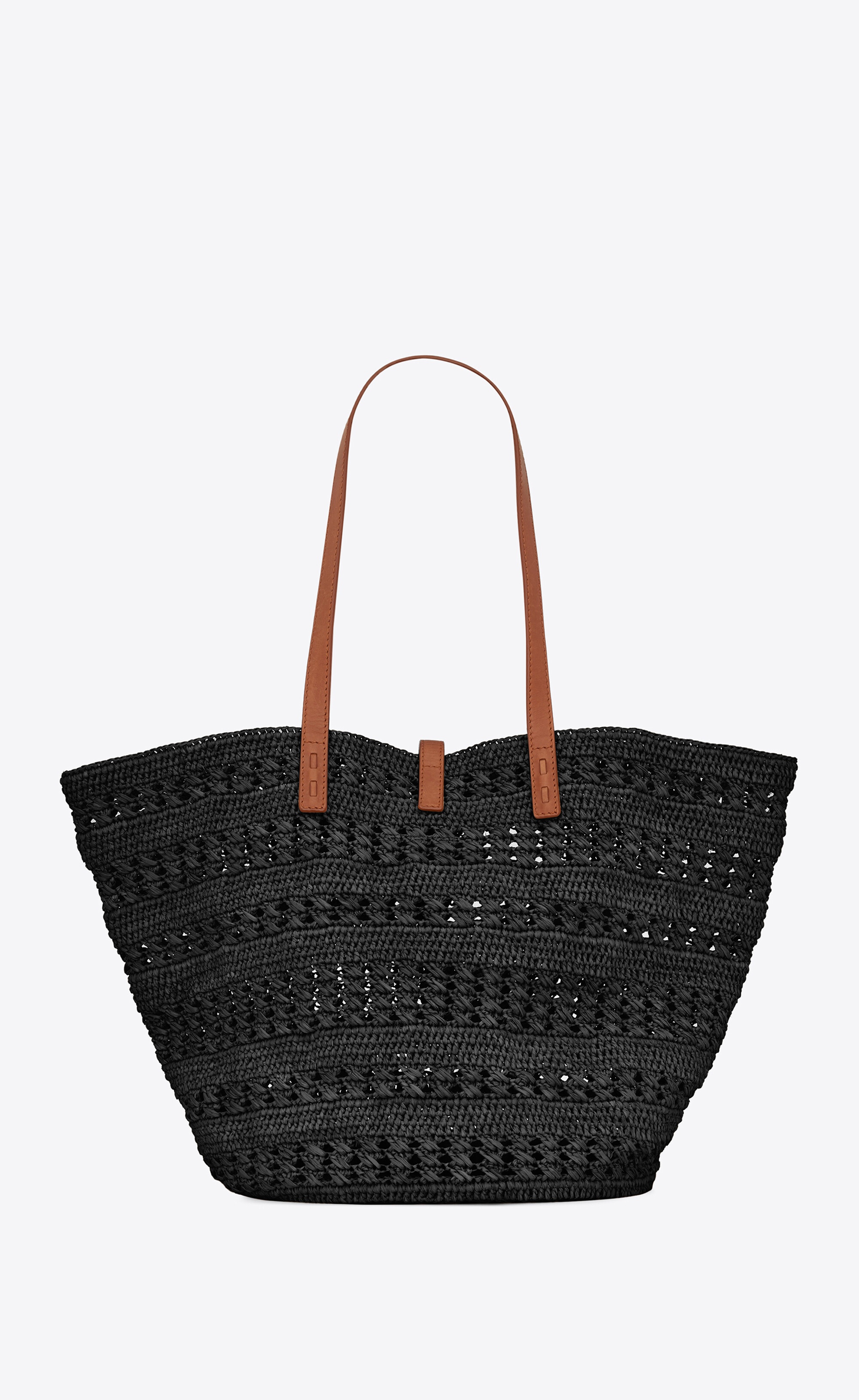 panier medium bag in crochet raffia and smooth leather - 3