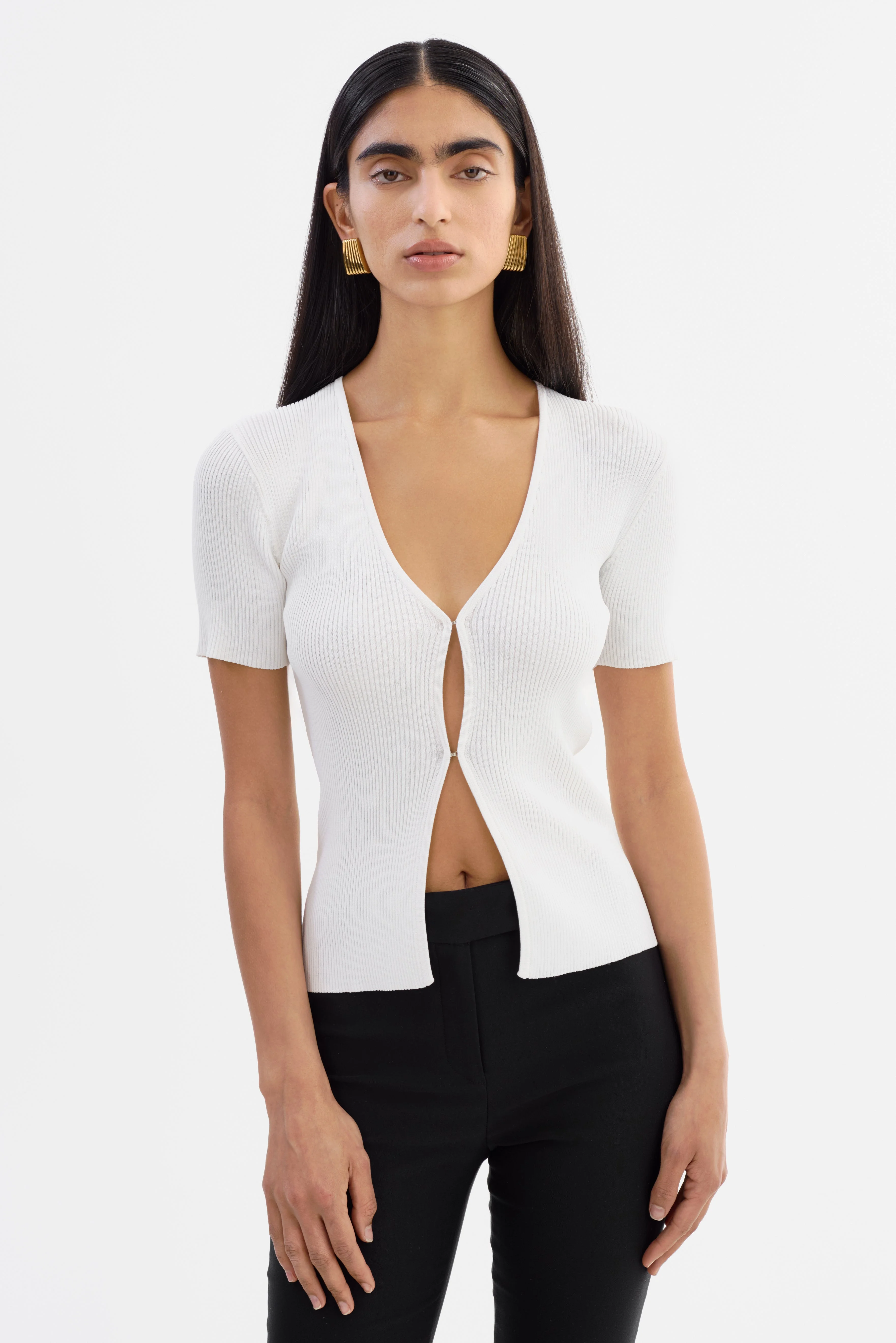 AURELIE | Rib Knit Short Sleeve Top - 1