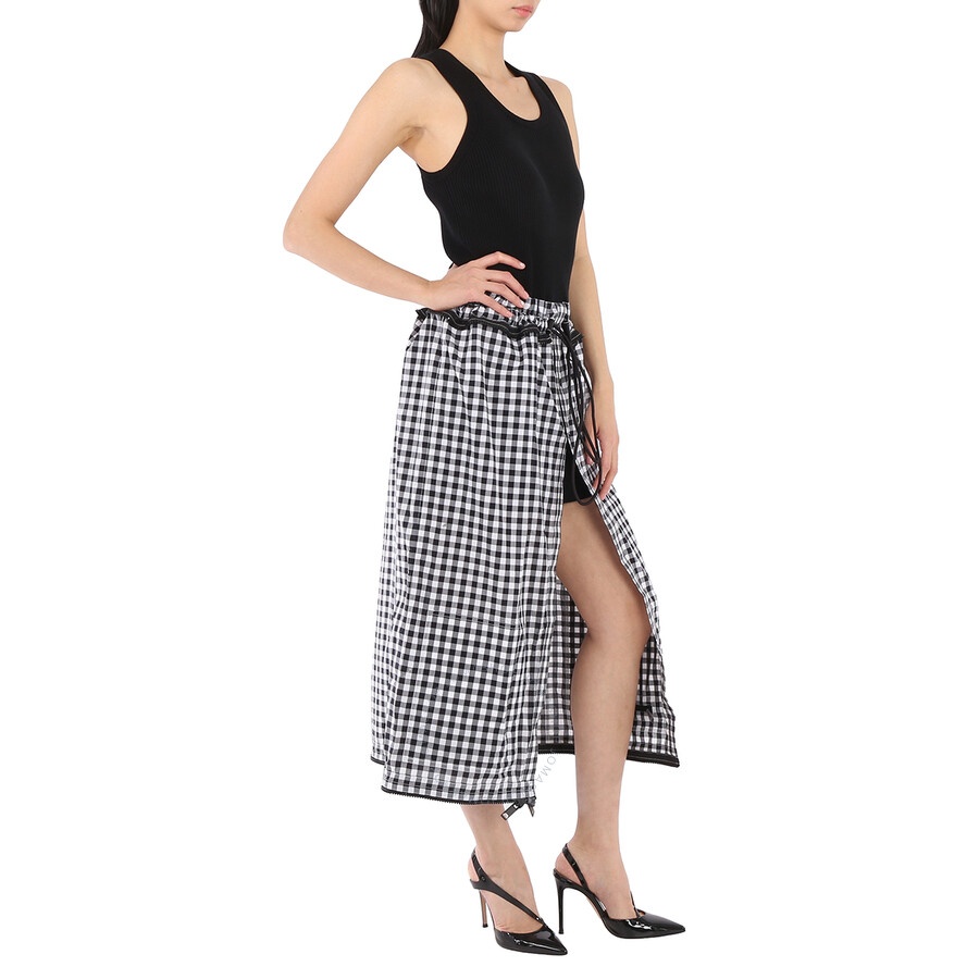 Burberry Ladies Black Convertible Mixed Media Gingham Dress - 6