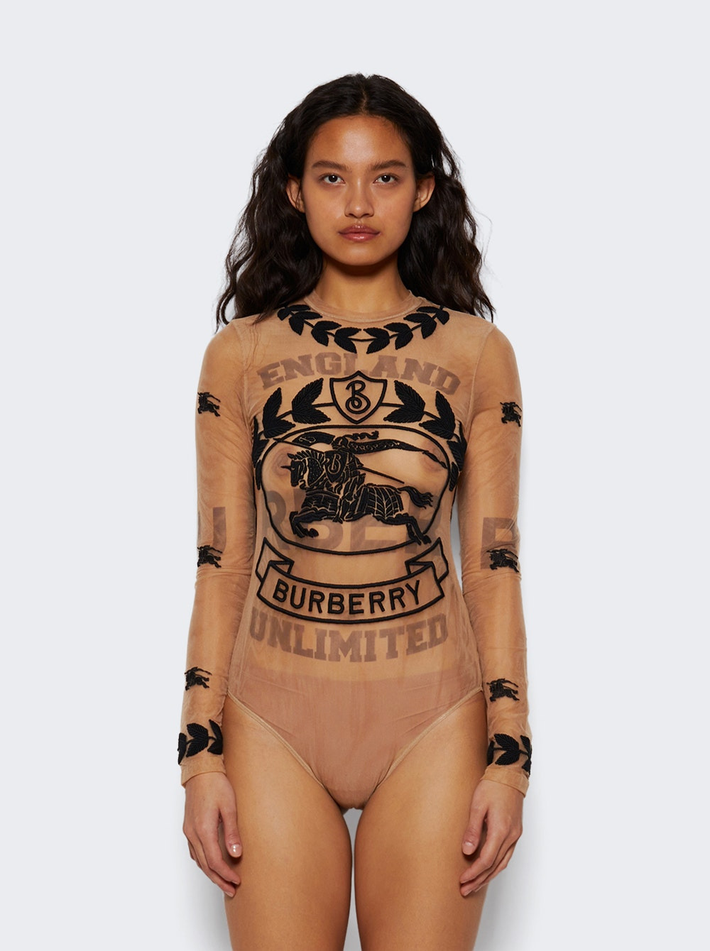 EKD Embroidered Stretch Tulle Bodysuit Neutral - 3