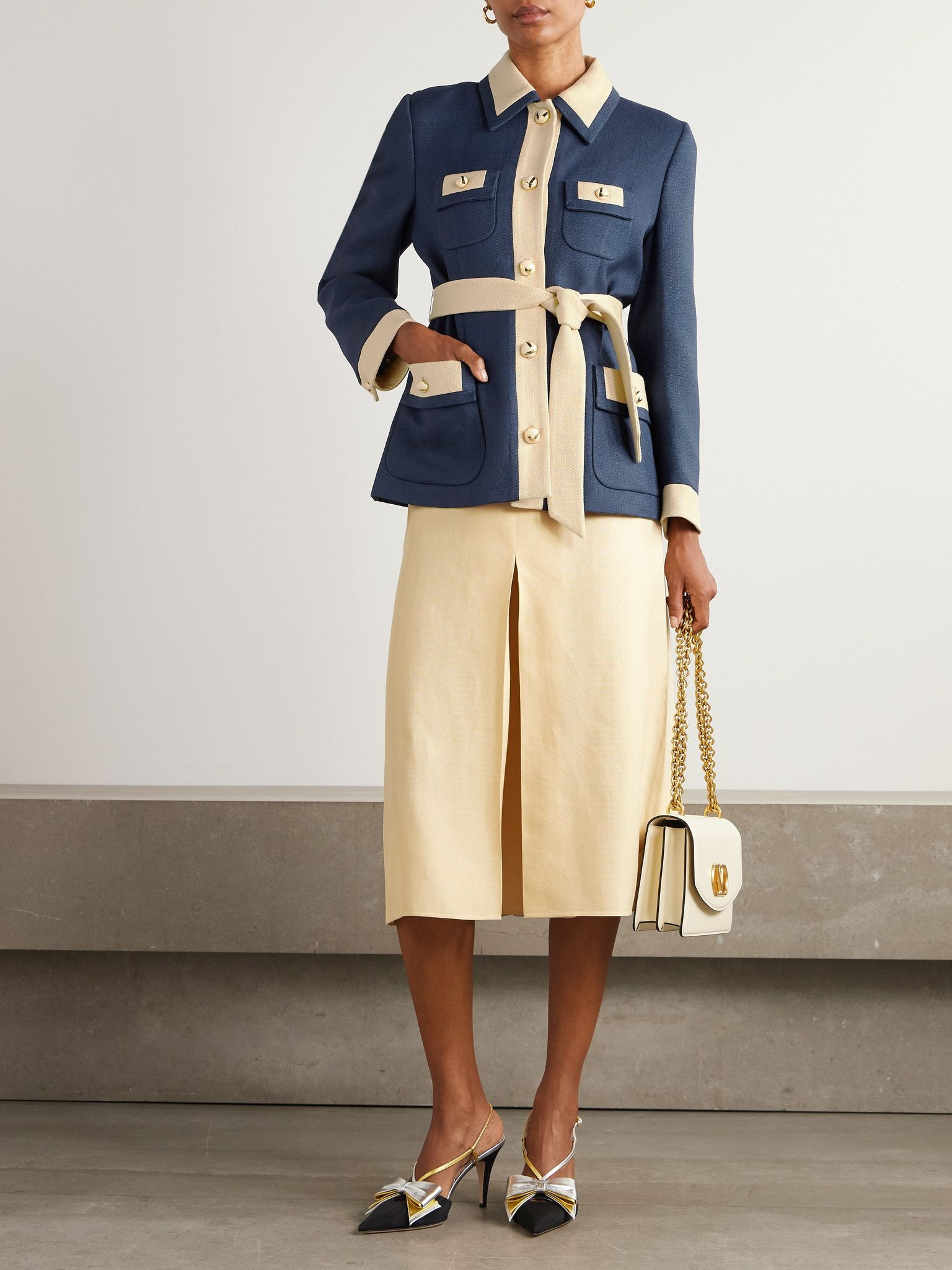 Belted two-tone canvas jacket Navy - 2