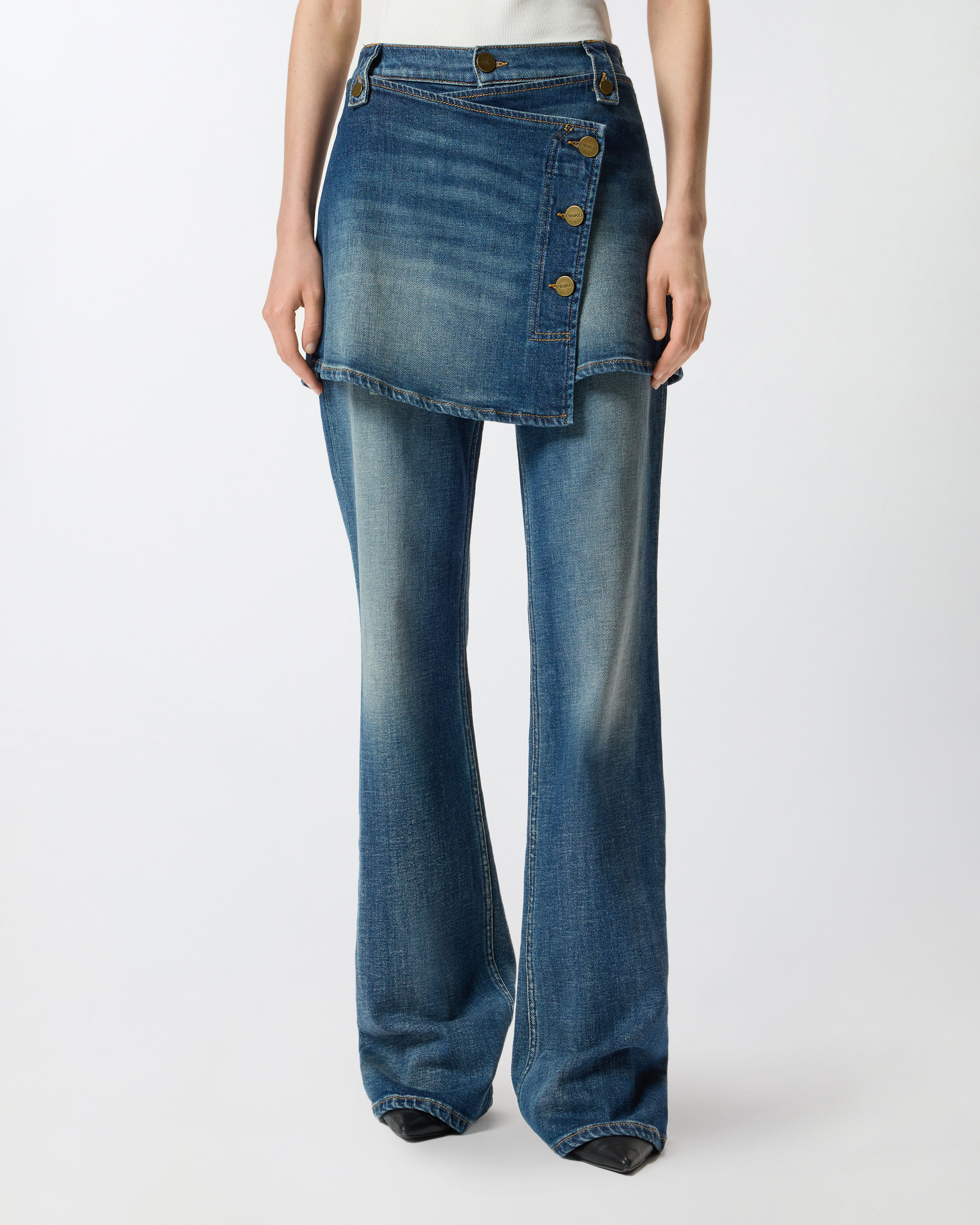FLARED JEANS WITH REMOVABLE MINISKIRT - 3