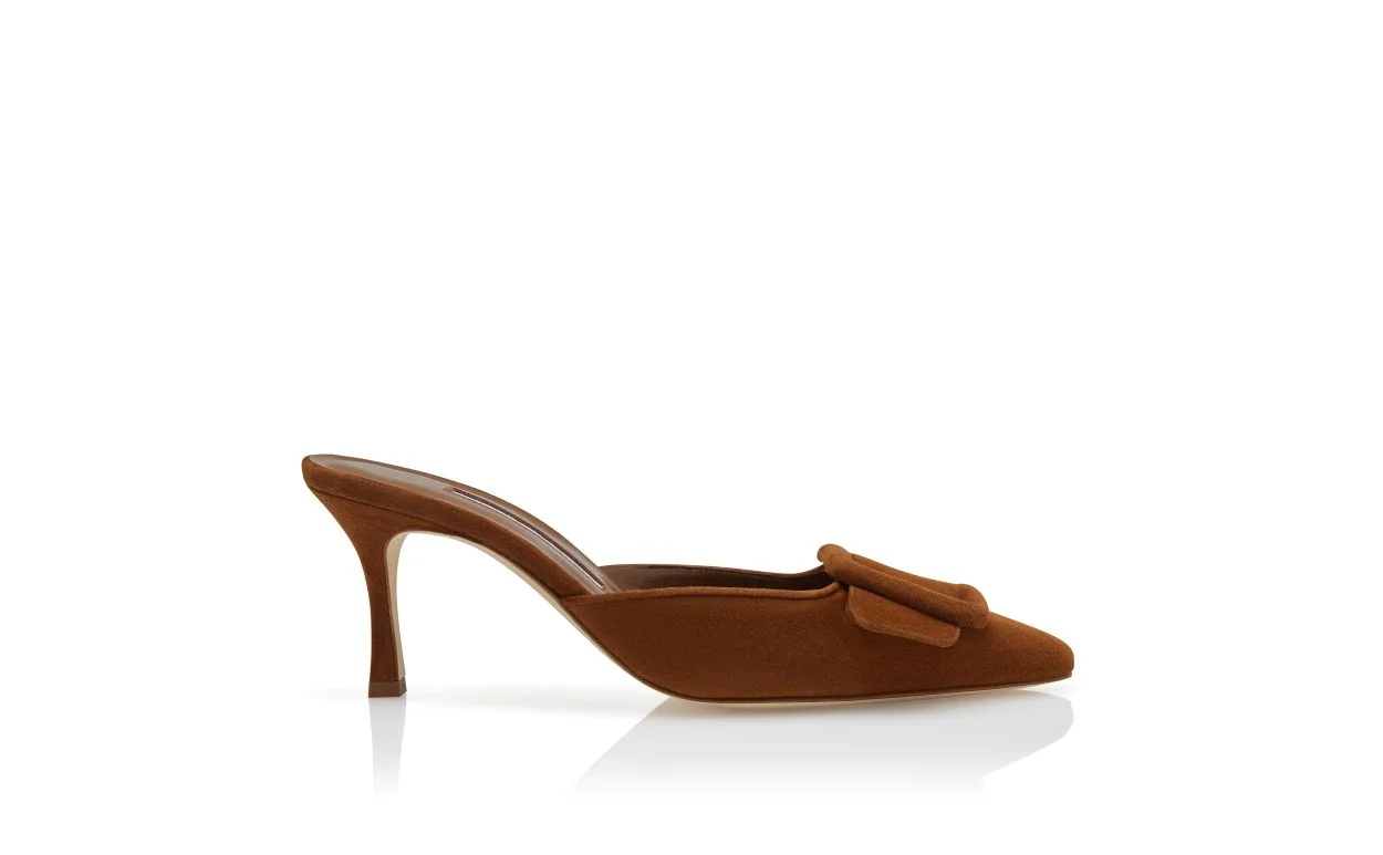 Brown Suede Buckle Detail Mules - 1