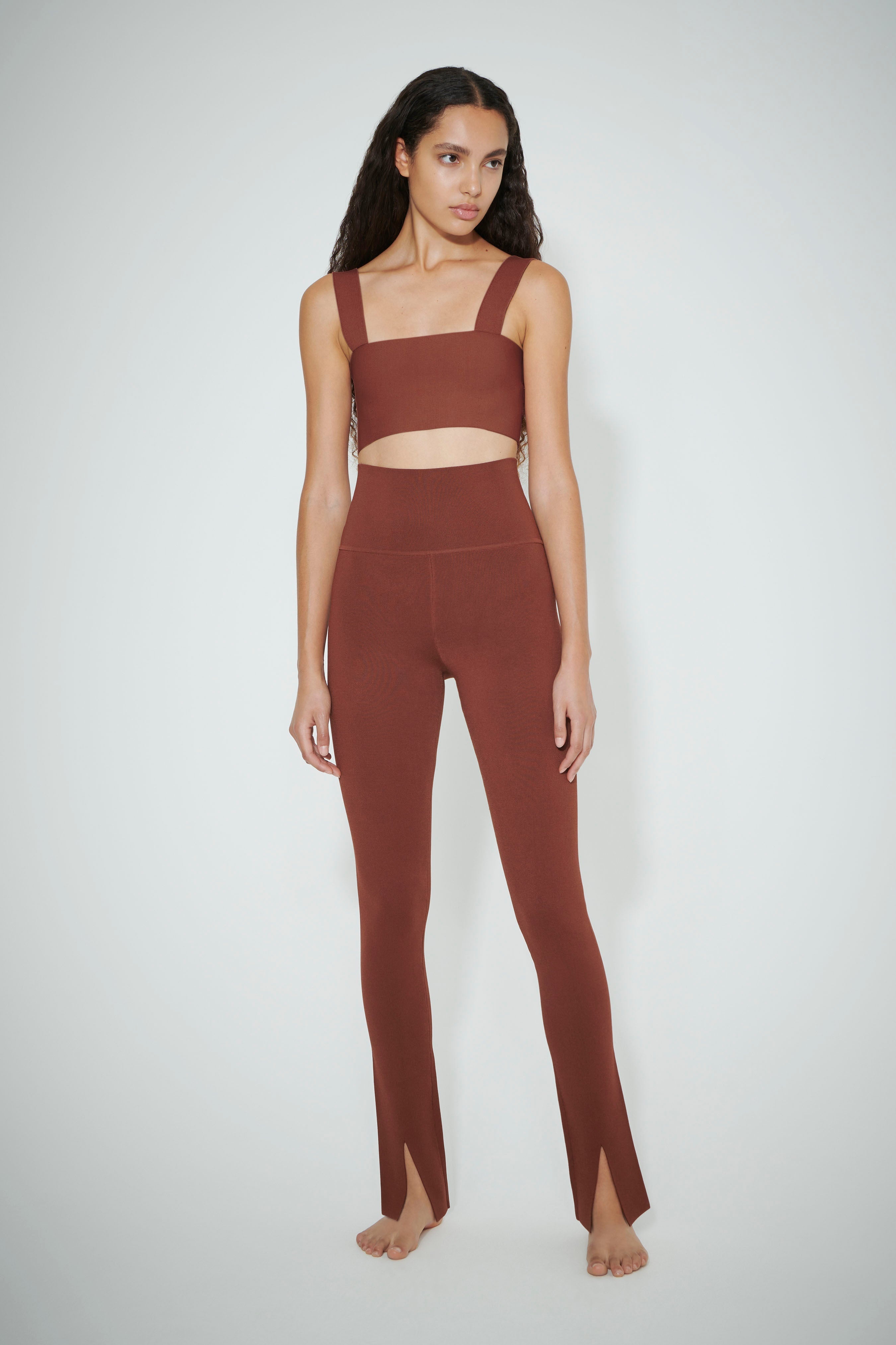 VB Body Split Front Leggings in Brown - 2