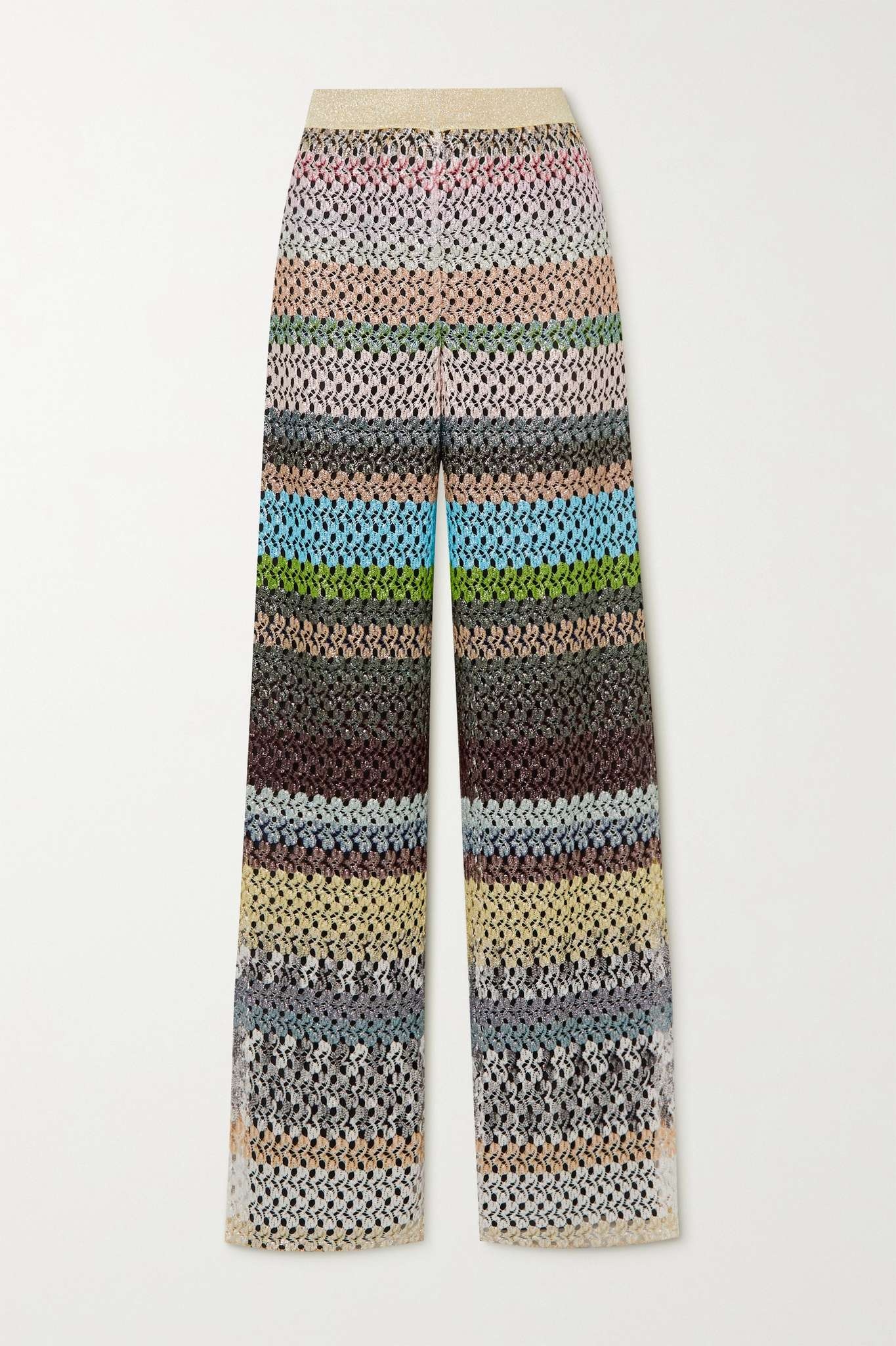 Metallic striped crochet-knit wide-leg pants - 1