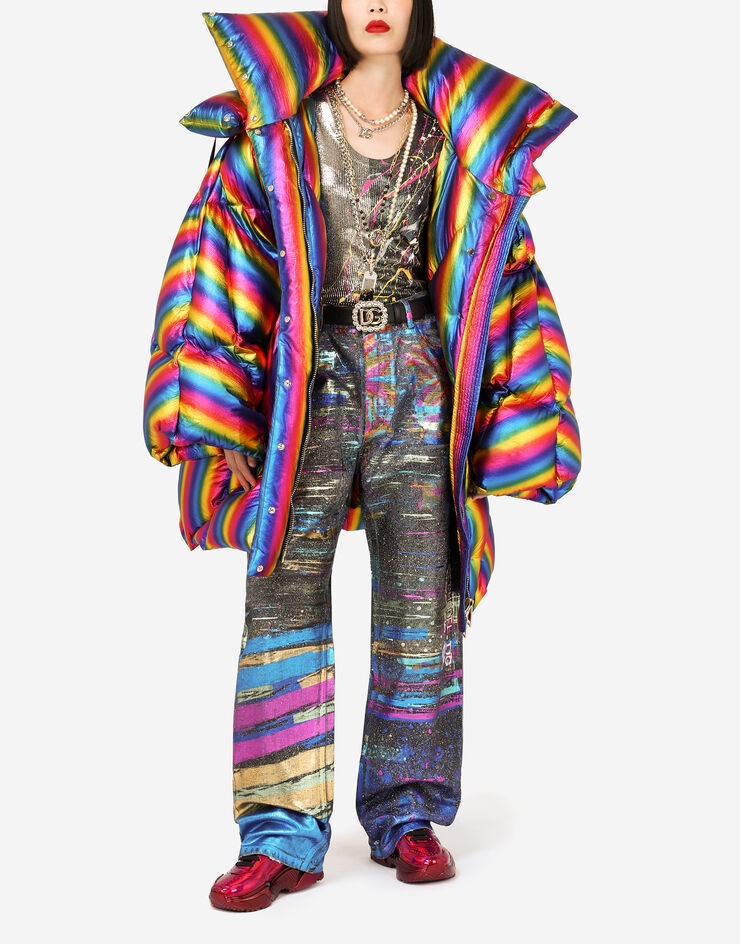 Foiled nylon down jacket with multi-colored stripes - 7