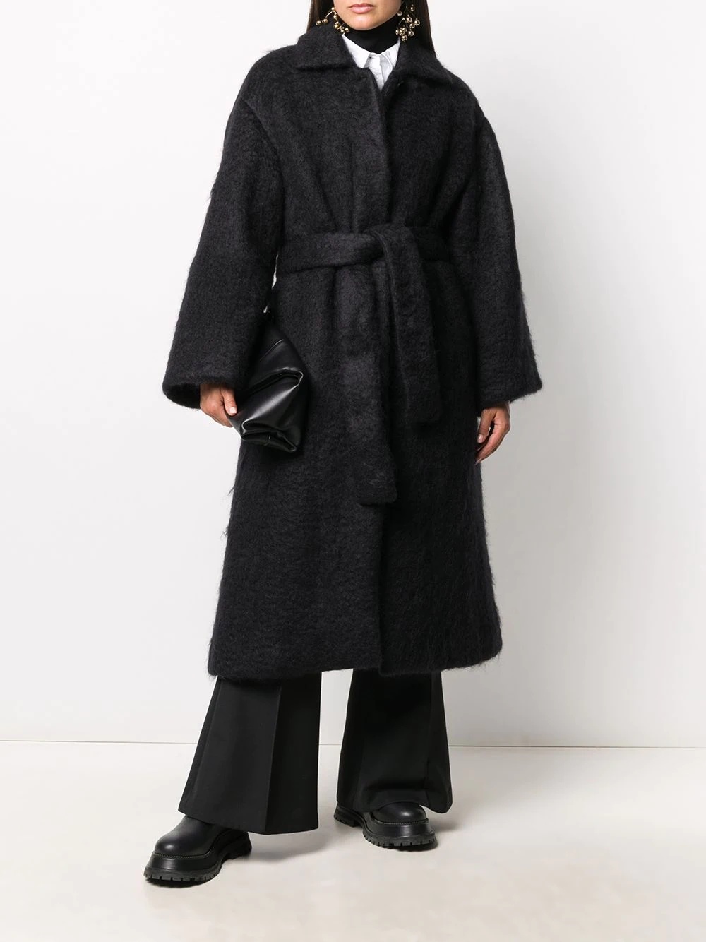 oversized belted wool coat - 2