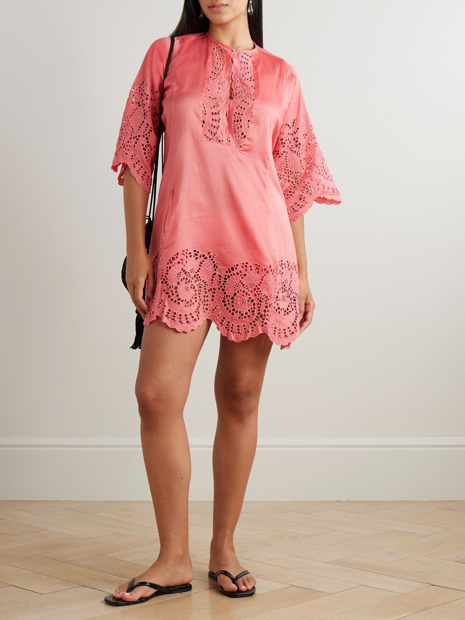Rachel broderie anglaise cotton and silk-blend kaftan Pink - 2