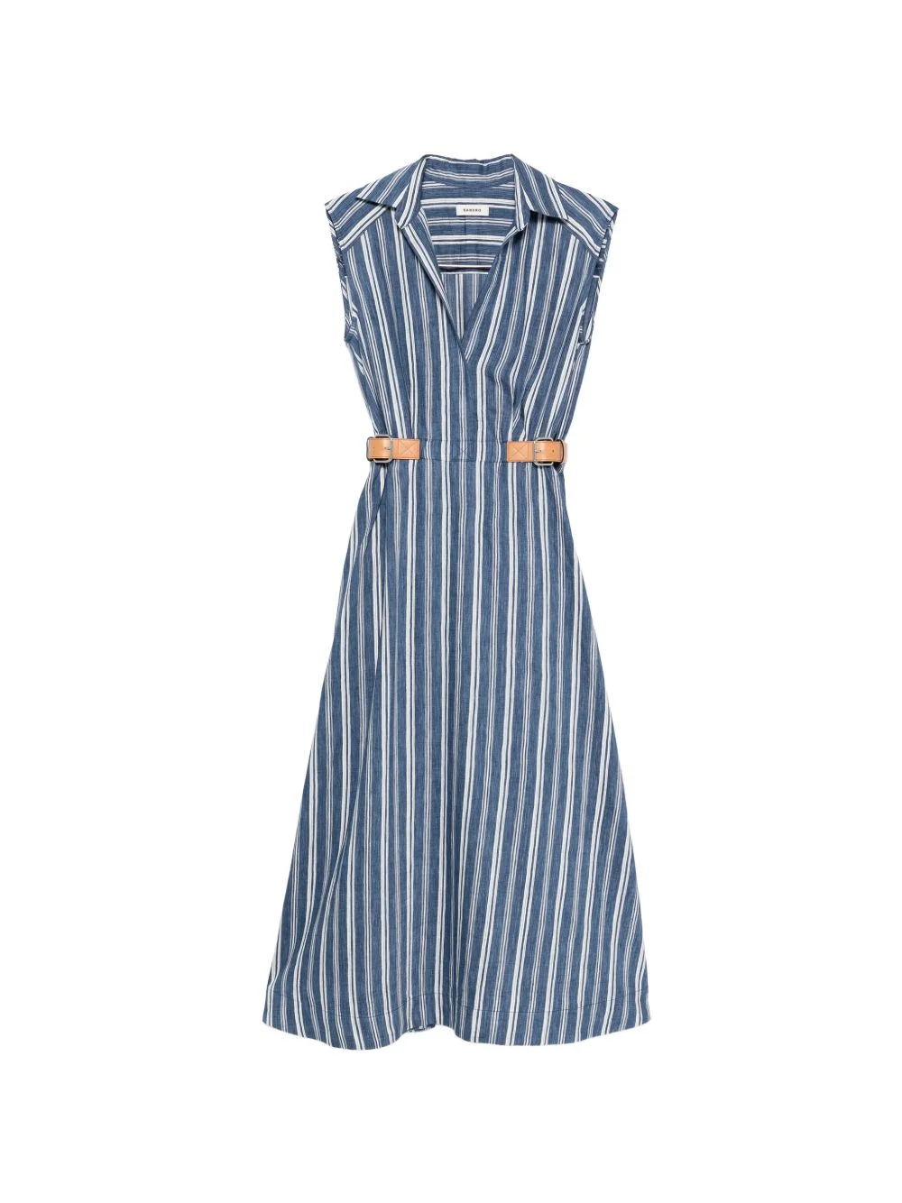 striped belt-detail maxi dress - 1