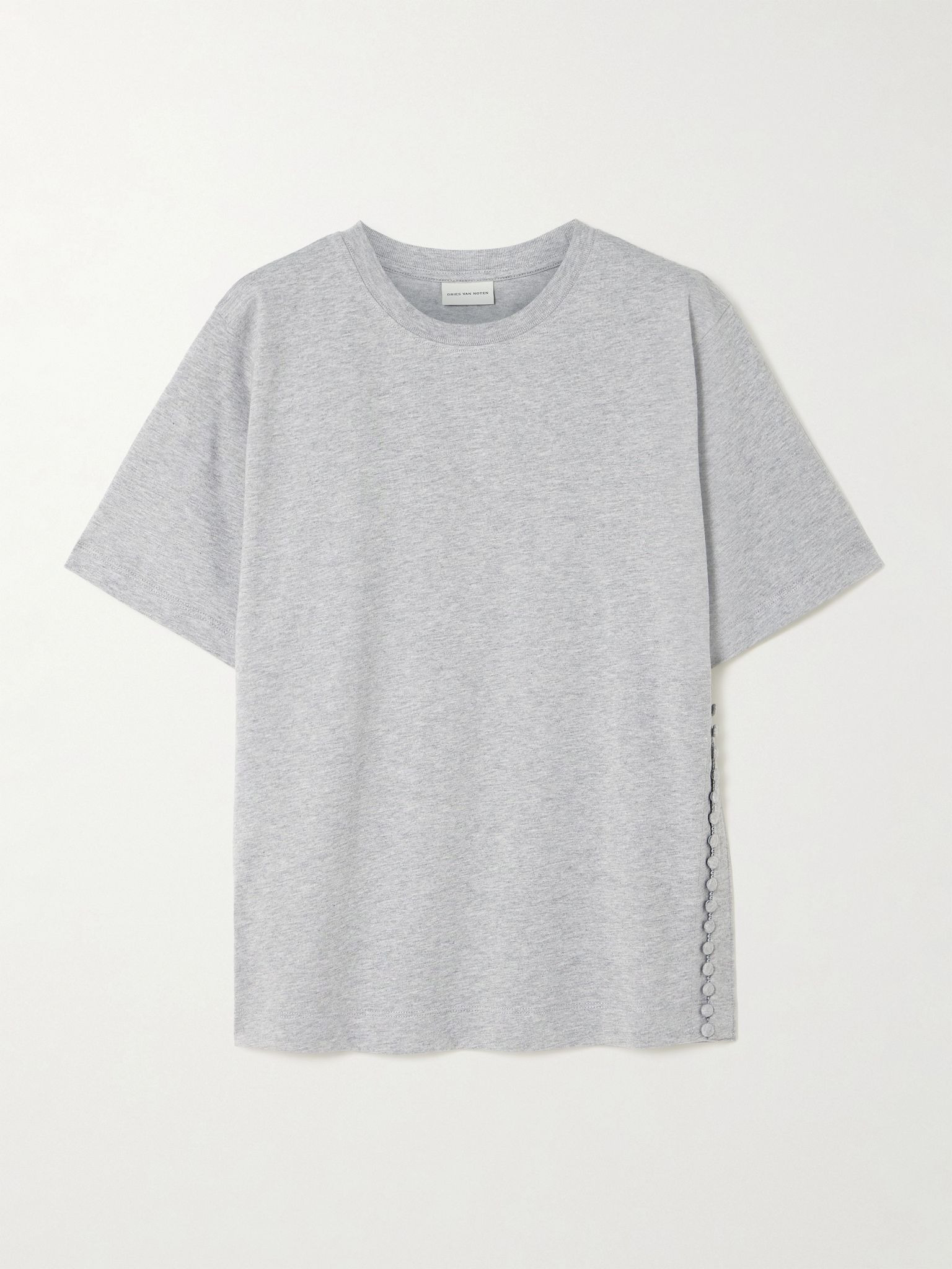 Button-detailed cotton-jersey T-shirt Light gray - 1