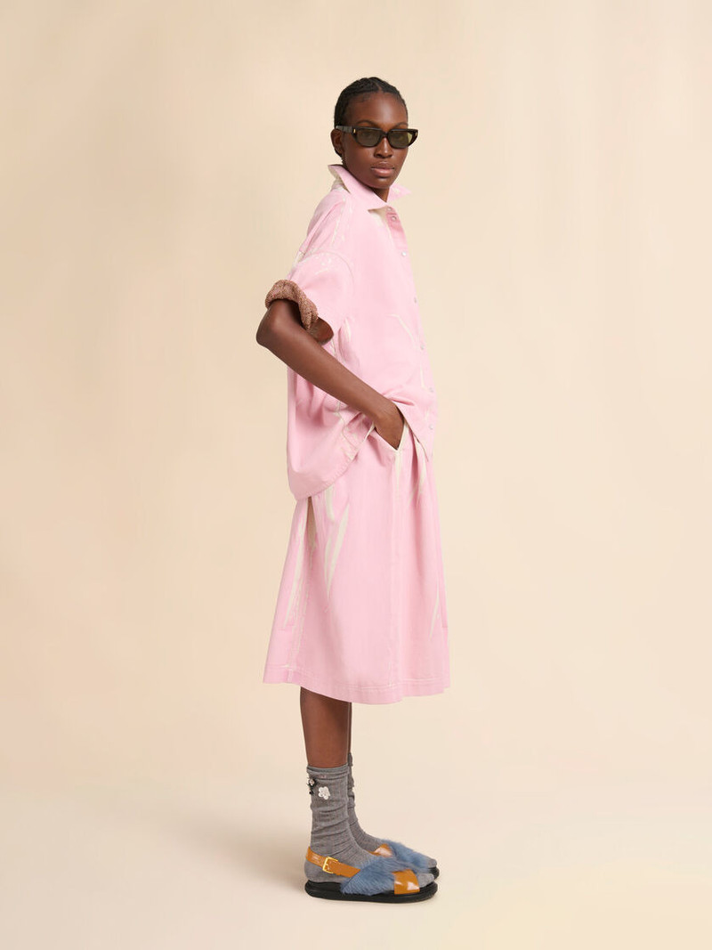 PINK SCREEN-PRINTED DENIM FLARED SKIRT 5