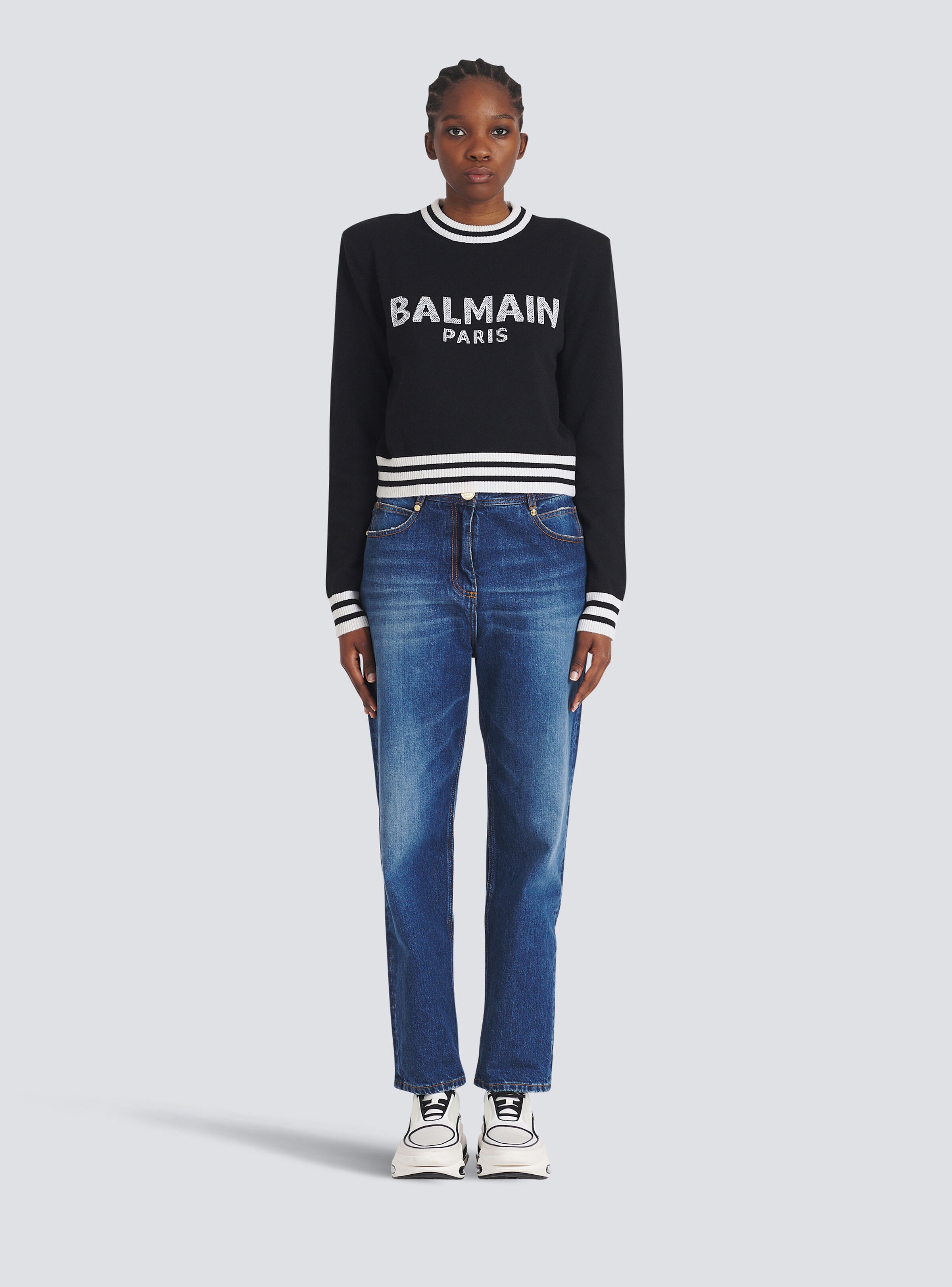 Cropped wool sweatshirt with Balmain logo - 3
