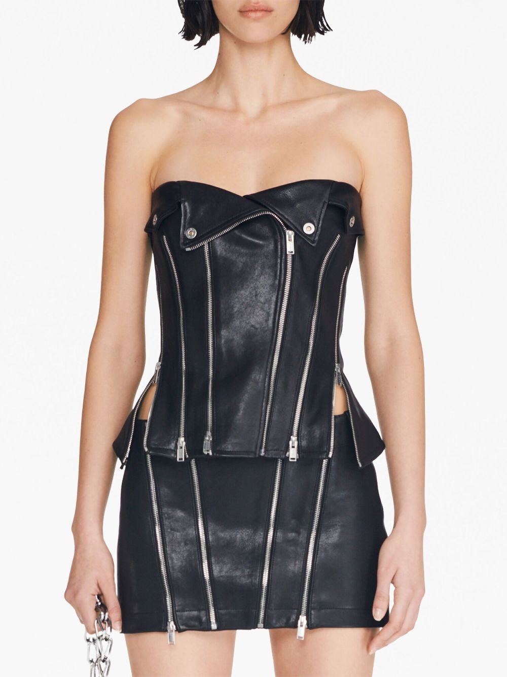 Biker zip-up leather corset - 5