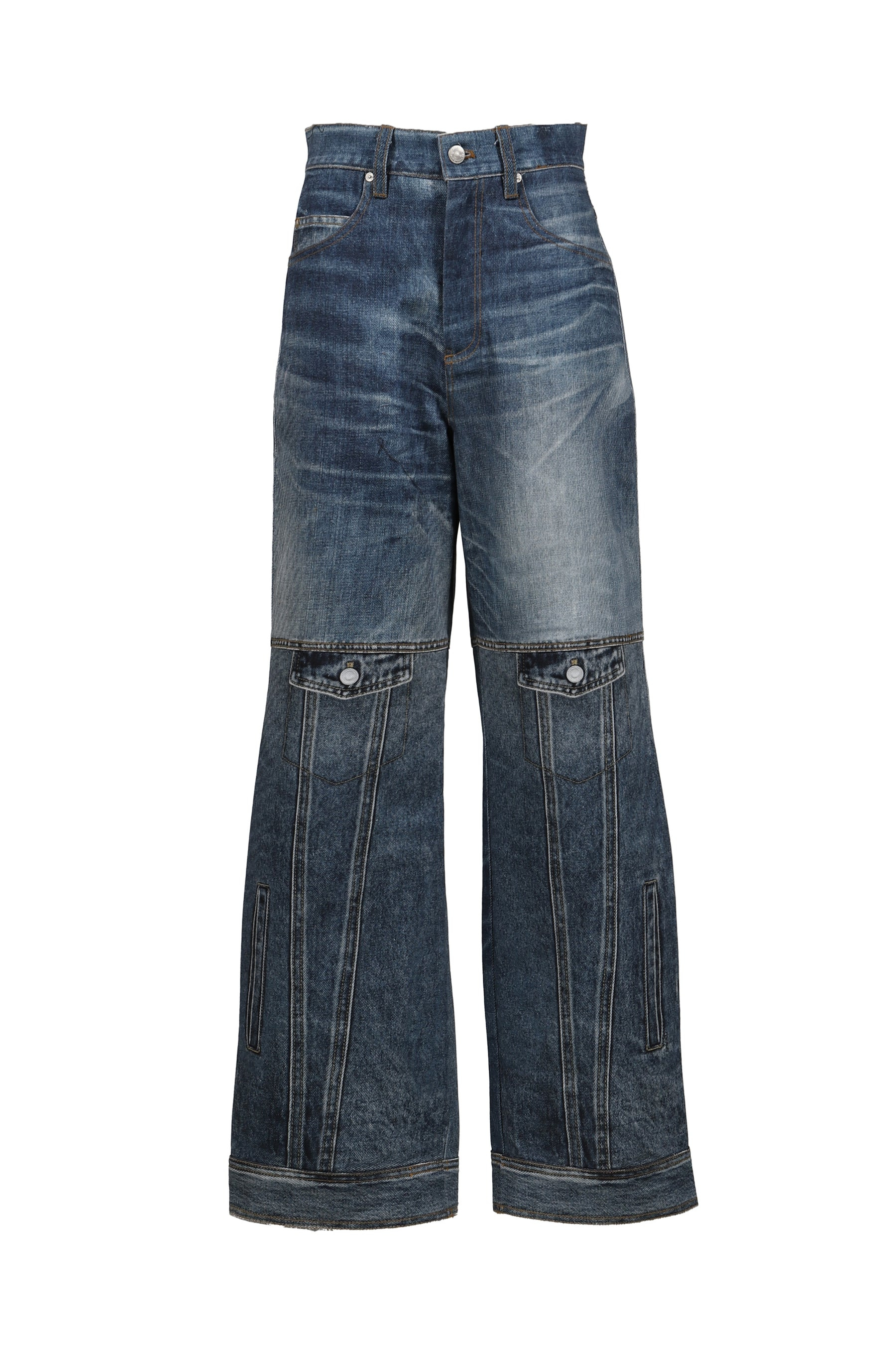 UNISEX CUSTOM-LIKE PRINTED DENIM PANTS / MID BLU - 4