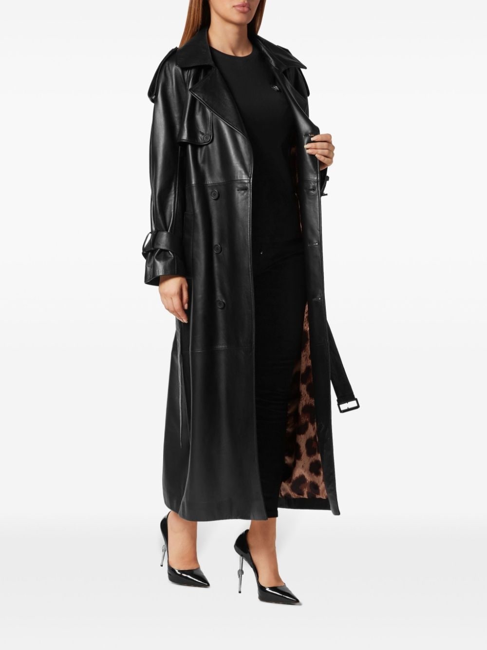 belted leather trench coat - 2