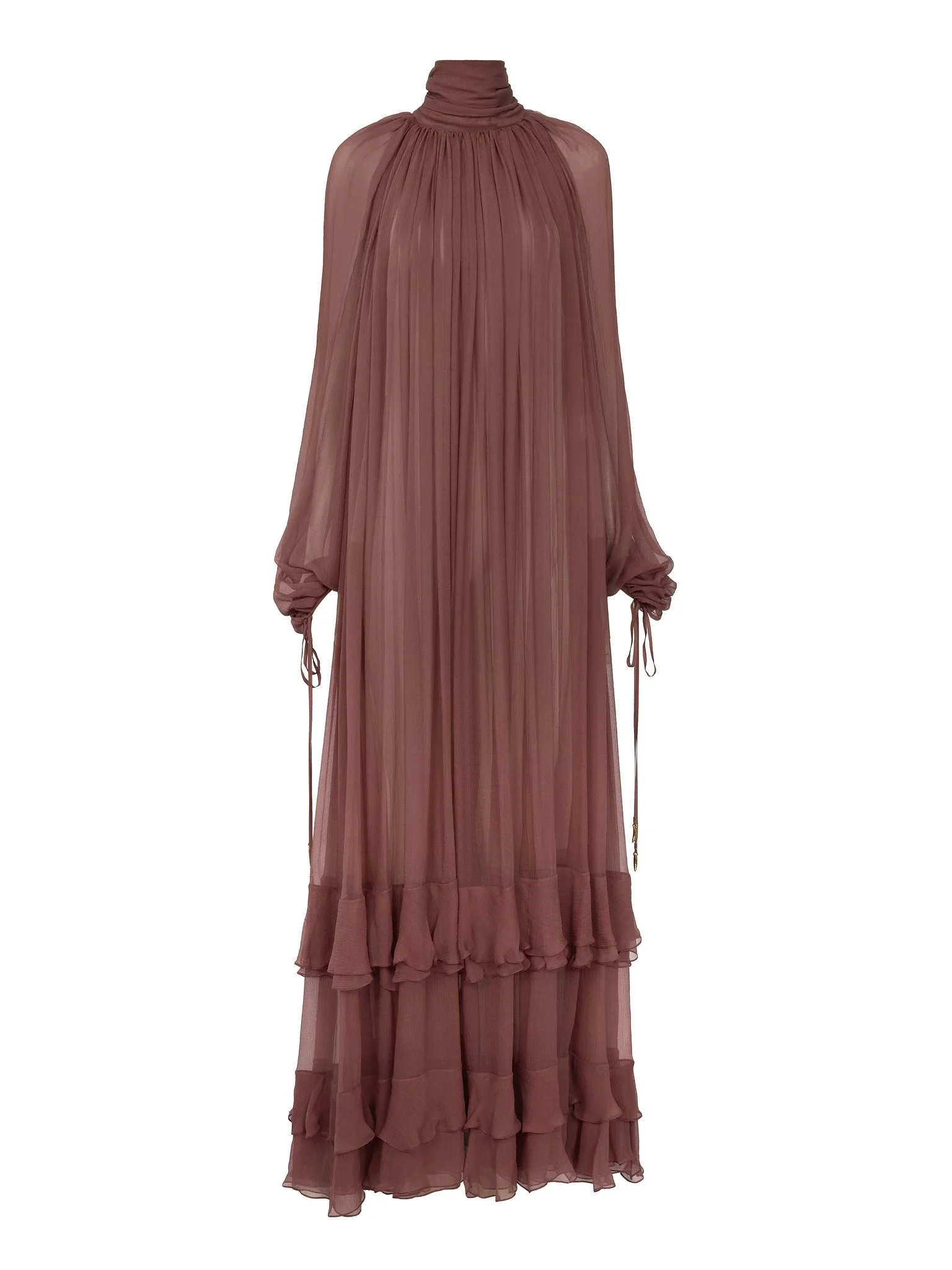 GATHERED LONG DRESS IN SILK MOUSSELINE - 1
