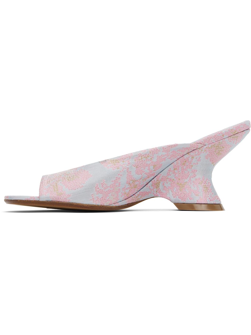 Blue Open-Toe Jacquard Mules - 3
