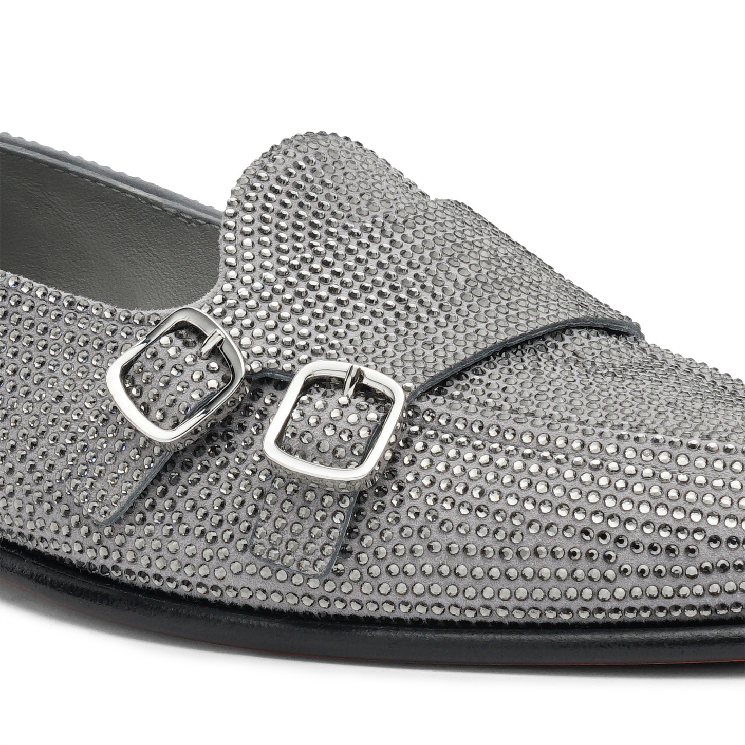 Women's silver strass Andrea double-buckle loafer - 6