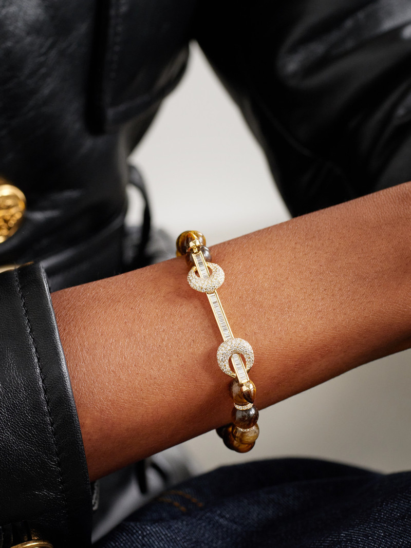 ANANYA Chakra 18-karat Gold, Tiger's Eye And Diamond Bracelet outlook