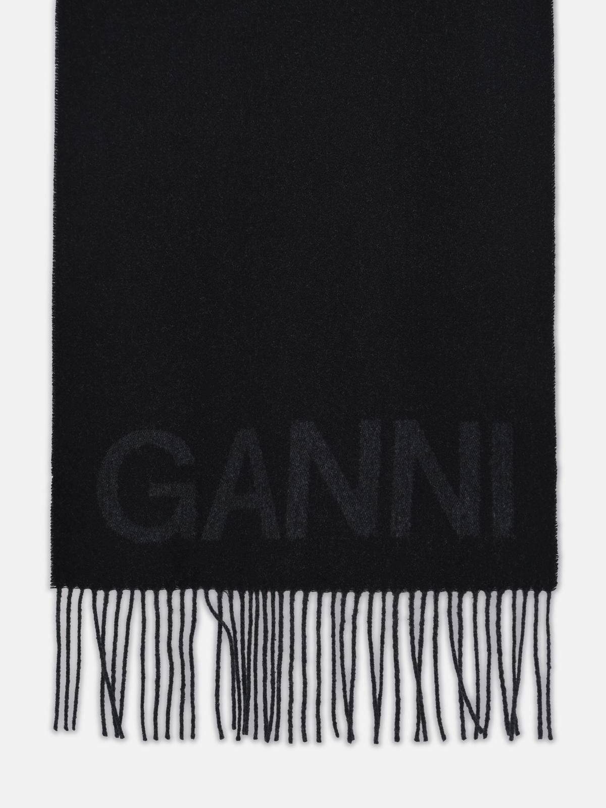 BLACK RECYCLED WOOL SCARF - 1