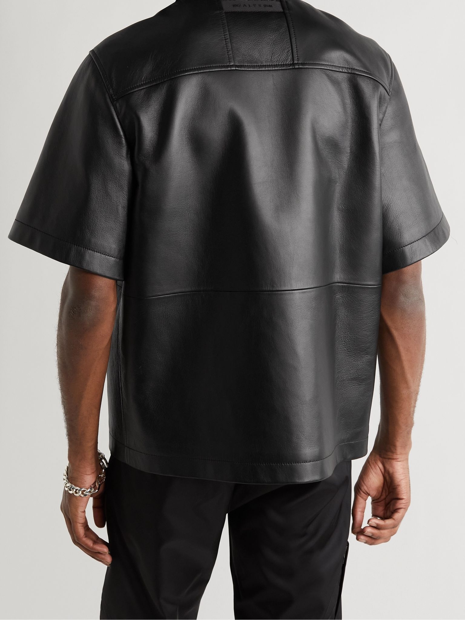 Layered Leather and Satin Zip-Up Shirt - 4