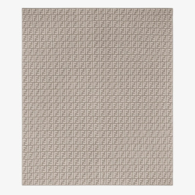 FENDI Two-tone soft cashmere blanket with FF motif in natural dove gray and white tones. Designed by Karl  outlook