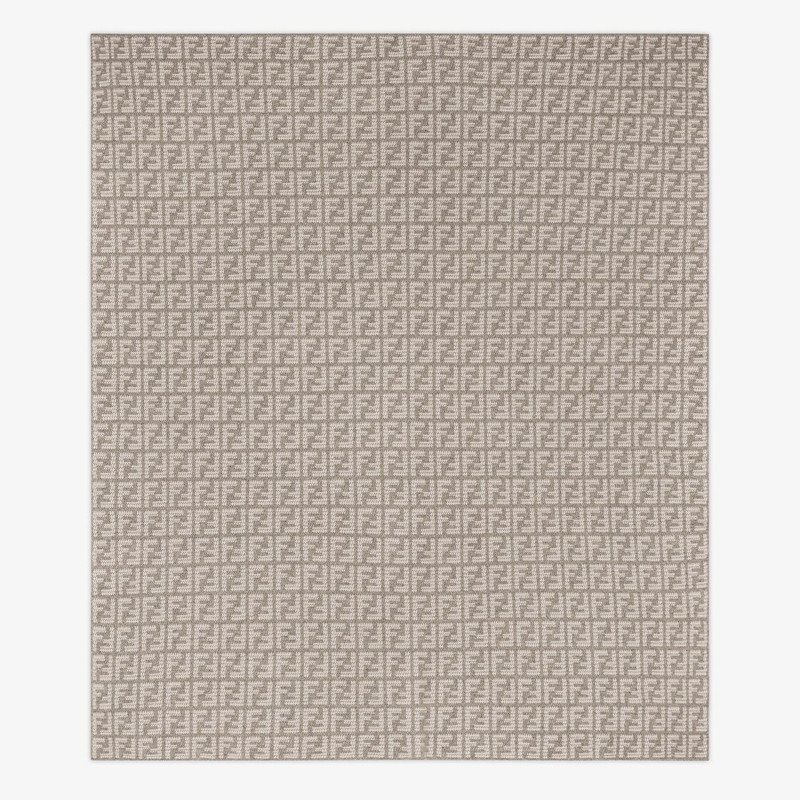 FENDI Two-tone soft cashmere blanket with FF motif in natural dove gray and white tones. Designed by Karl  outlook