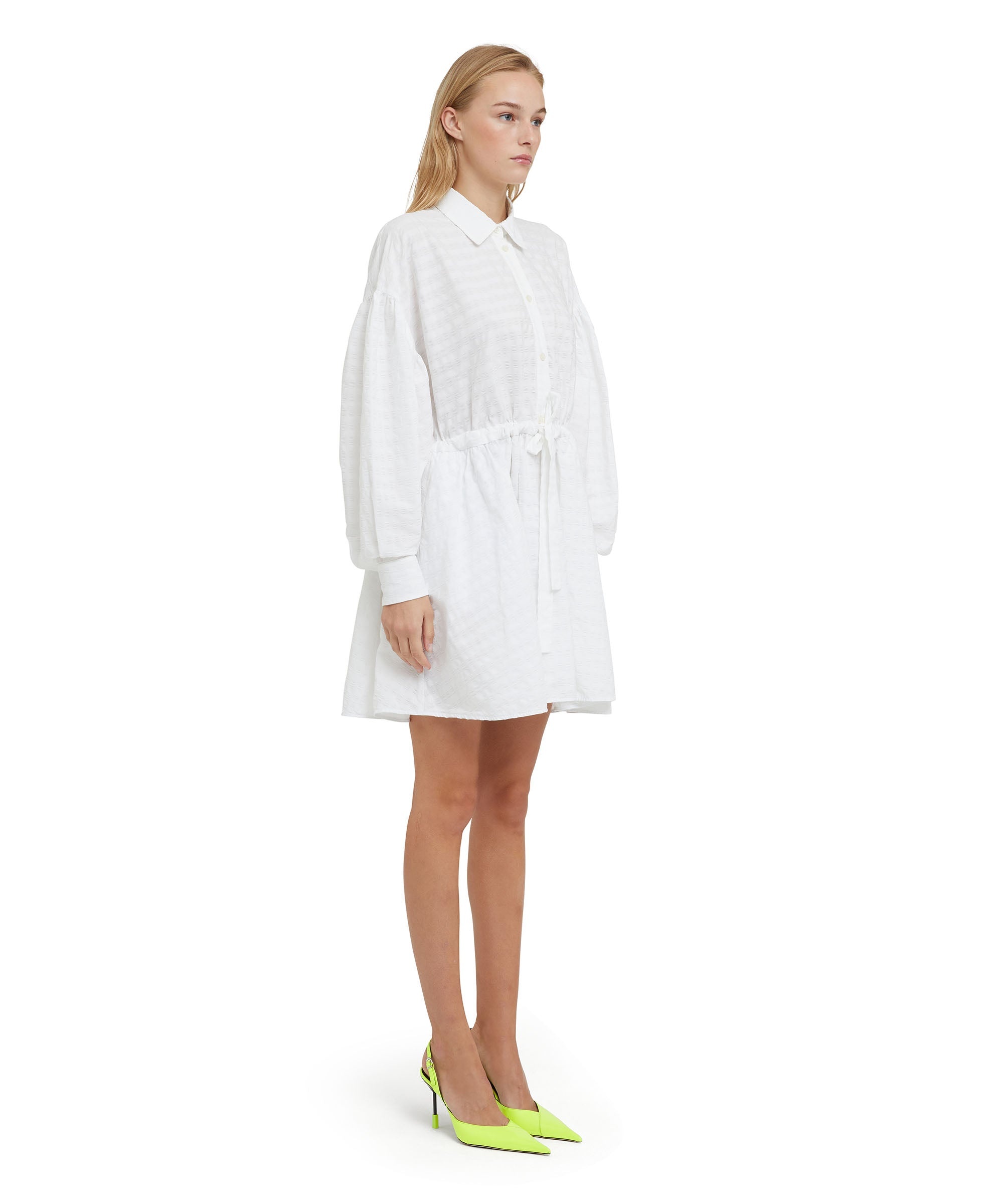 Cotton seersucker short dress with adjustable waistline - 4