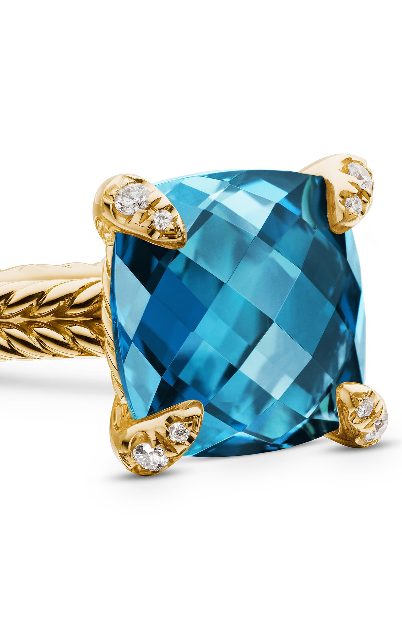 David Yurman Châtelaine Ring with Semiprecious Stone and Diamonds in 18K Gold in Hampton Blue Topaz  - 4