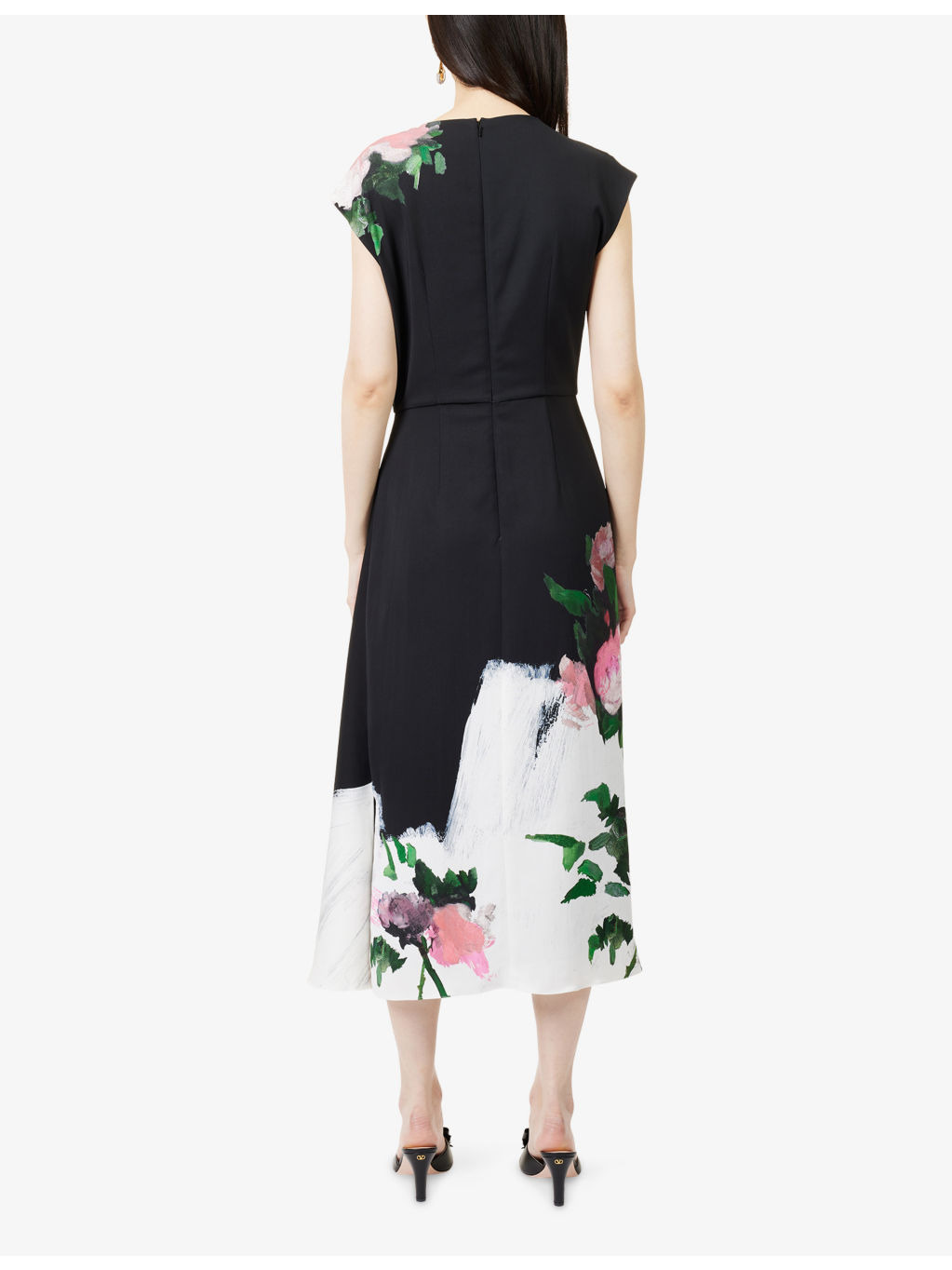 Floral-Embroidered Cocktail Cloque Jacquard Midi Dress - 4