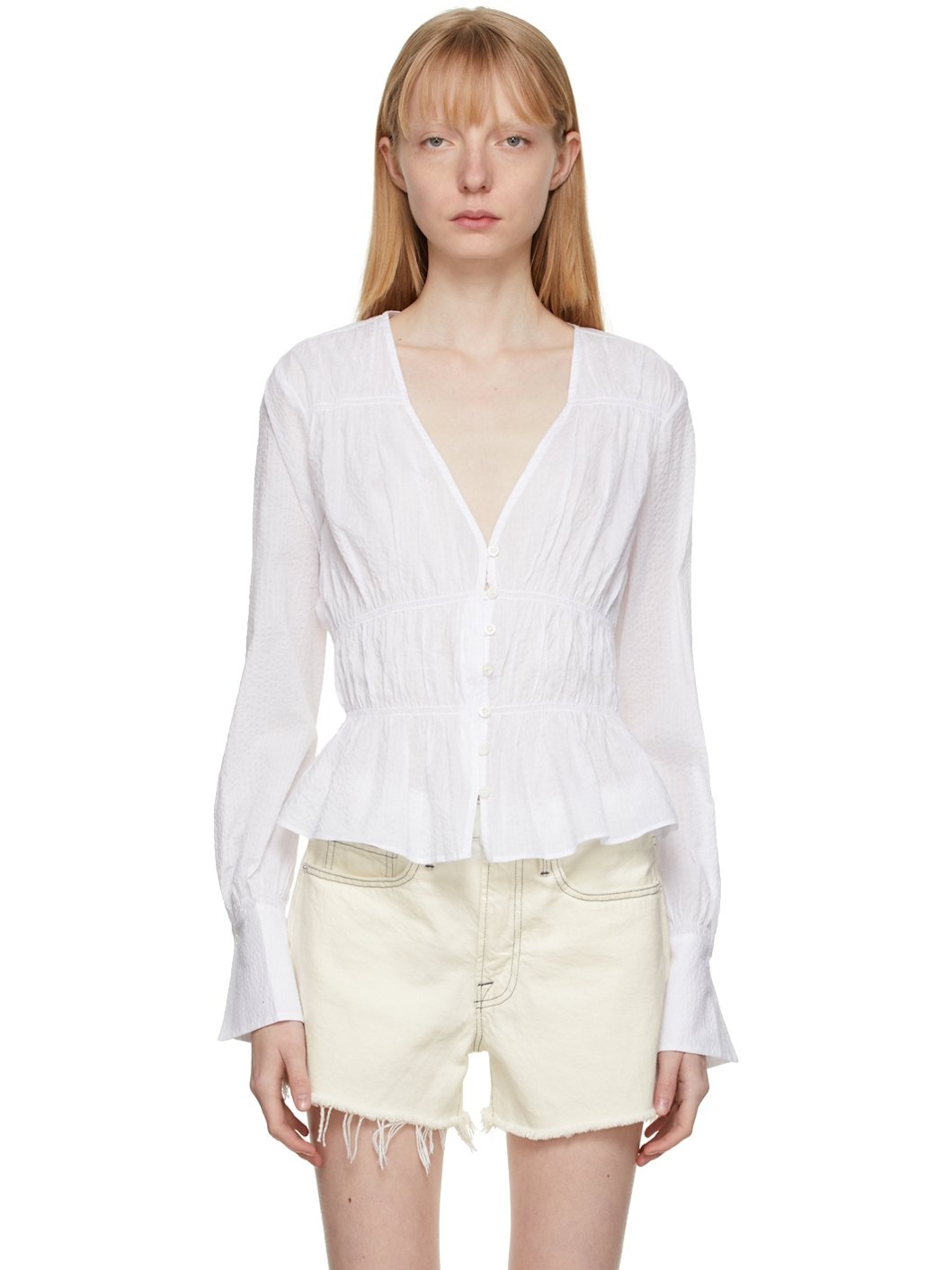 White Ruched Blouse - 1