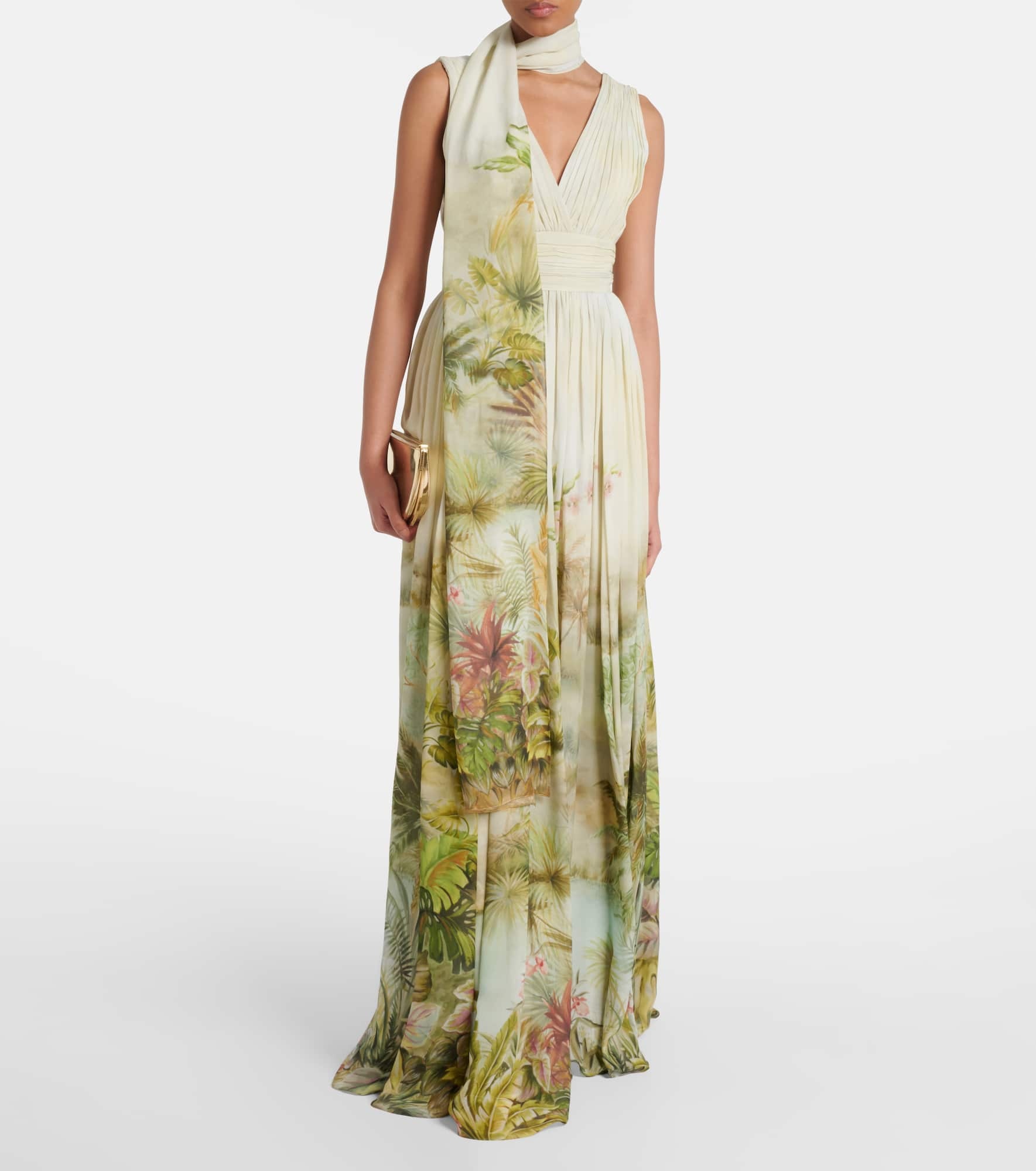 Scarf-detail printed georgette gown - 2