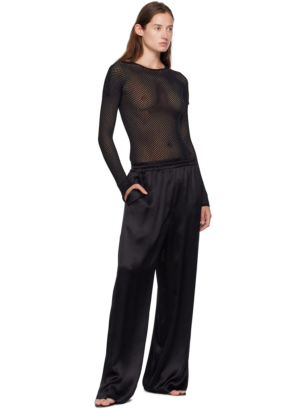 Black Satin Pajama Trousers - 4