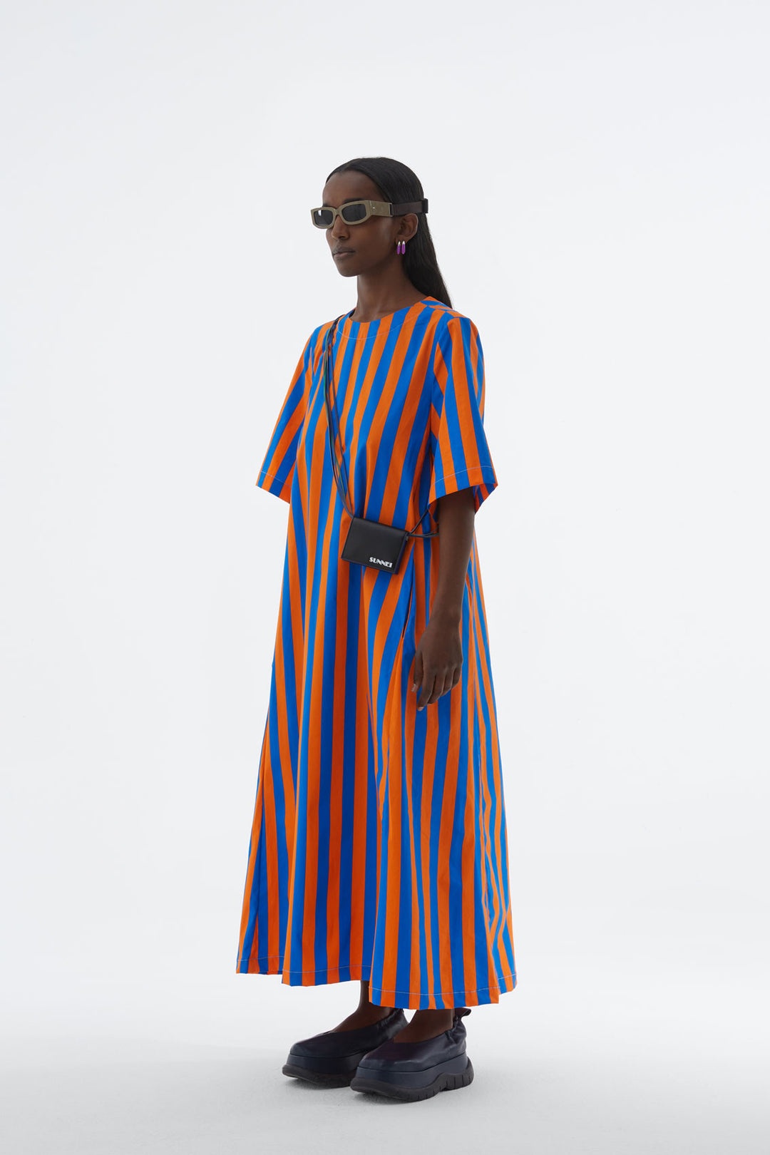 ORANGE & AZURE STRIPED T-SHIRT DRESS - 2