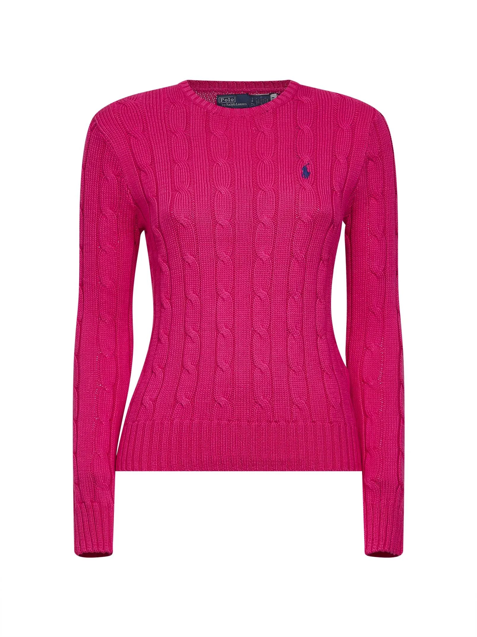 Accent pink cable-knit cotton crewneck sweater - 1