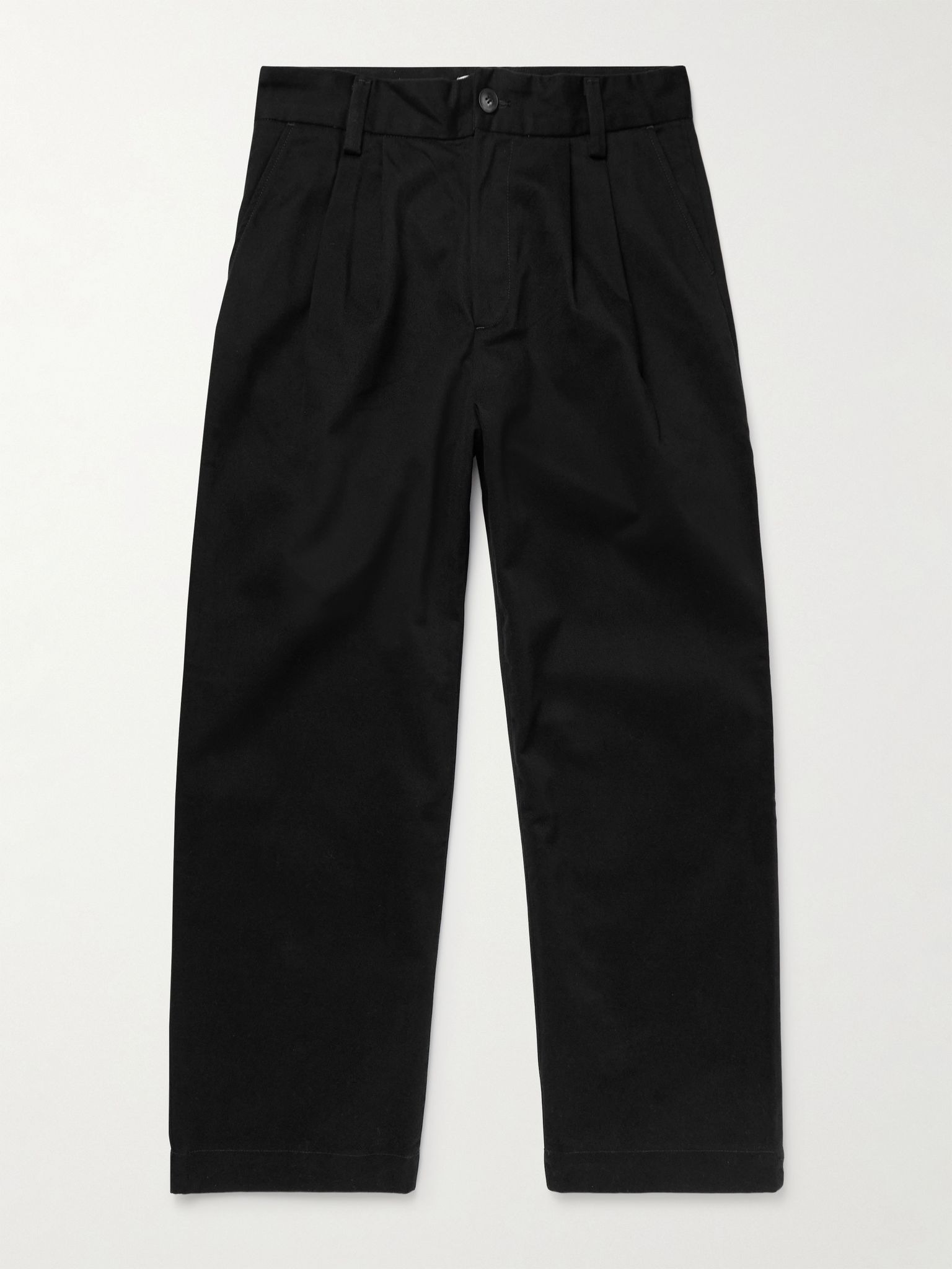 Slater Straight-Leg Pleated Cotton-Twill Trousers Black - 1