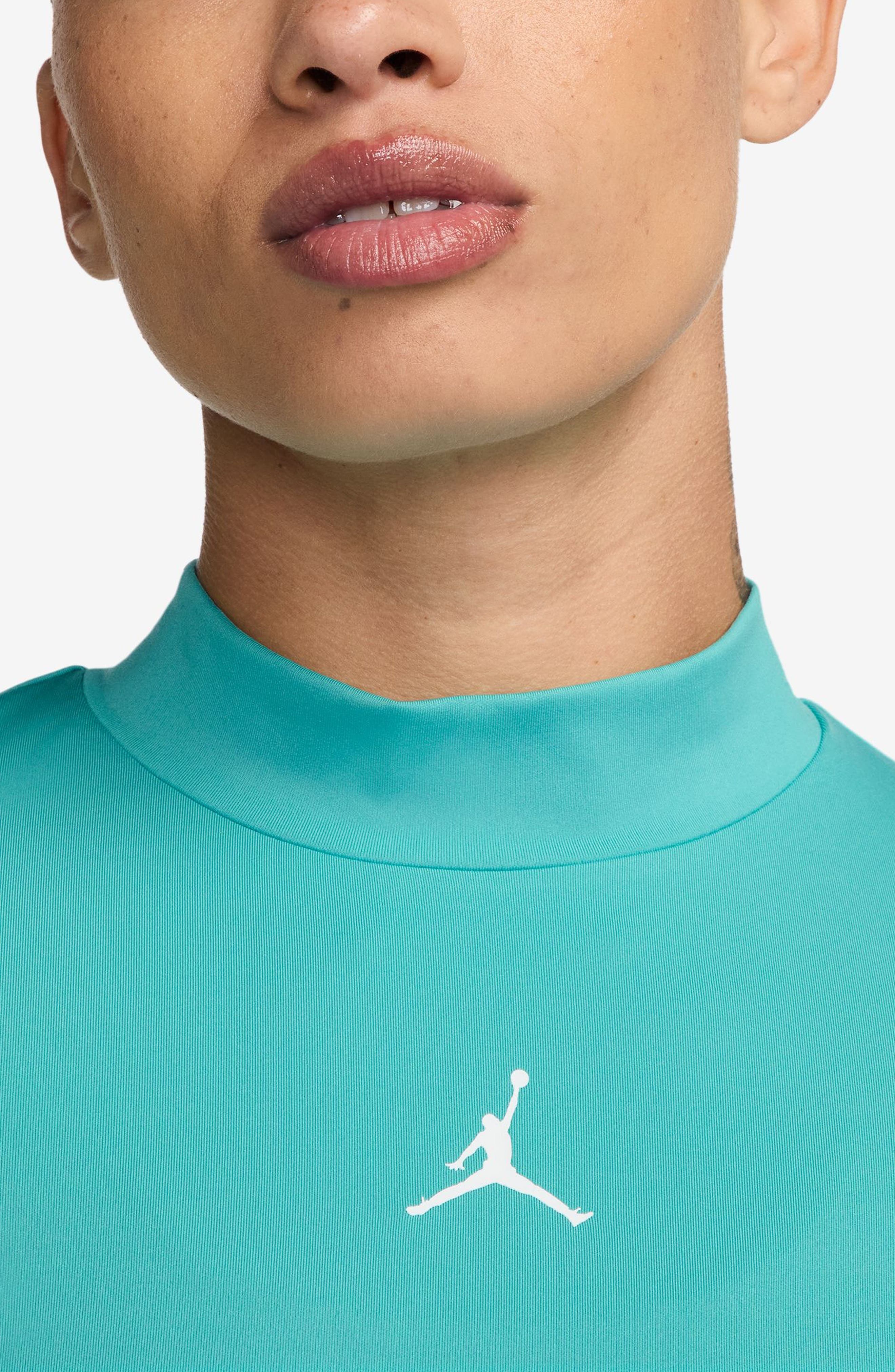 Jordan Mock Neck Crop Top in Washed Teal/White at Nordstrom - 3