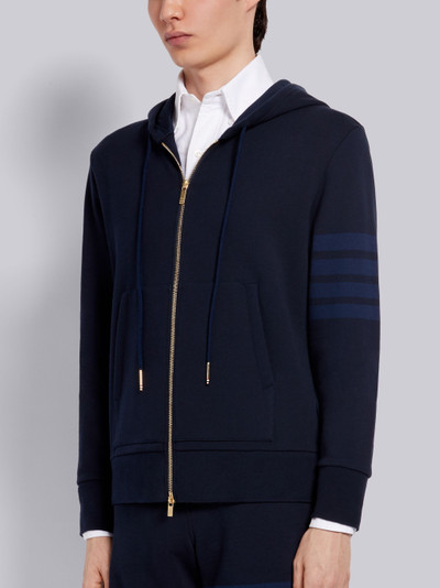 Thom Browne Navy Cotton Loopback Relaxed Fit Tonal 4-Bar Zip-up Hoodie outlook