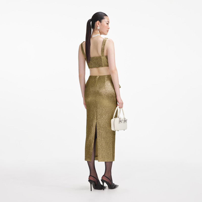 self-portrait Gold Metallic Jacquard Crop Top outlook