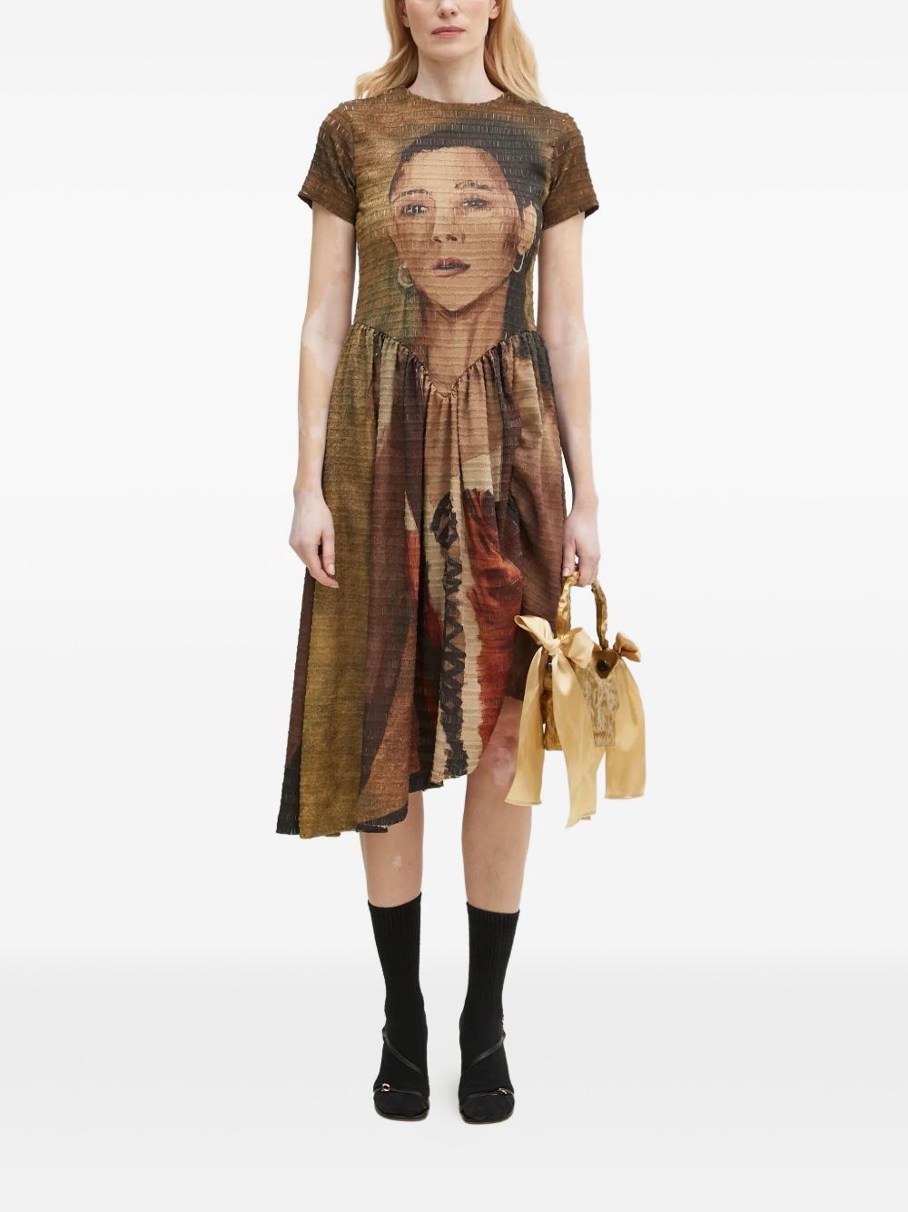 portrait-print gathered dress - 2